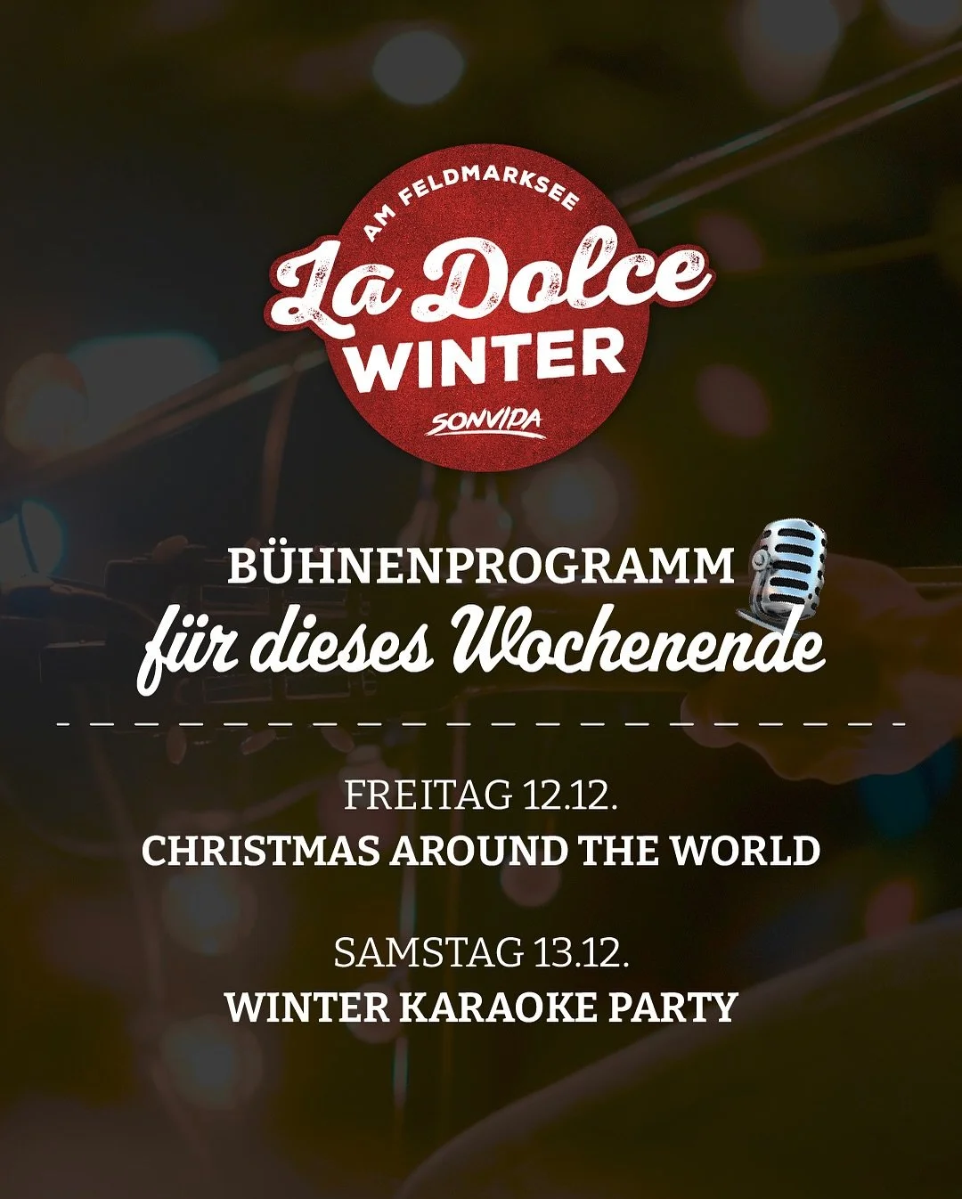 Achtung, hier kommt unser Programm f&uuml;rs Wochenende ✨🪩🫶🏼 f&uuml;r den Sassenberger Weihnachtsmarkt.

#sassenberg #weihnachtsmarkt #sonvida #feldmarksee