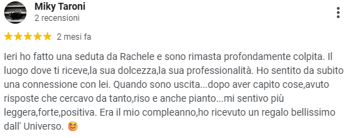 Recensione di una cliente che descrive una sessione con Rachele Astrea Bonaldo, mostrando apprezzamento e gratitudine