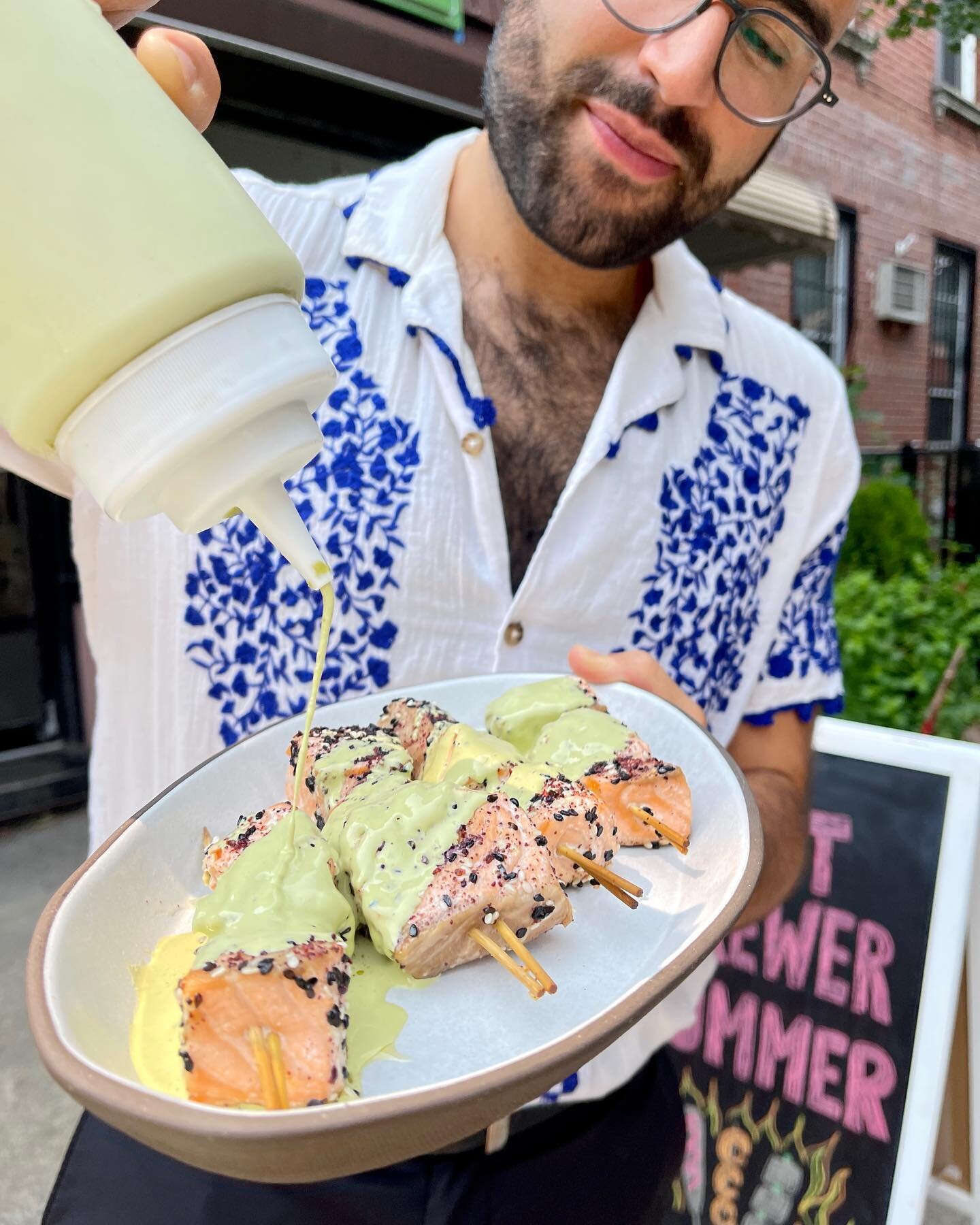 Hot Skewer Summer meet the new SUMAC SESAME SALMON SKEWER 🐟🍢🌱 Dressed with our cilantro lime tahini and a crispy seedy crust I can&rsquo;t get enough of&hellip;. it&rsquo;s our last skewer of the season but could possibly be one of my favorites ye