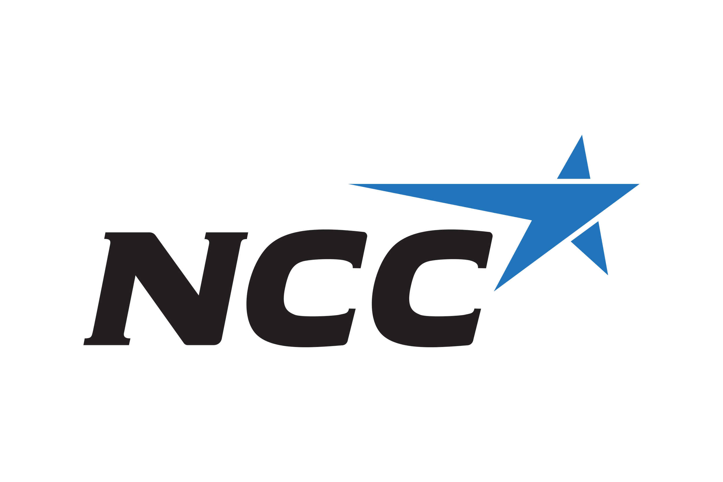 NCC logo med et blått flyvende stjernemblem