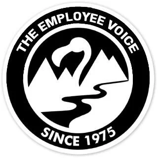 Logo with a swan on water, mountains, and the text "THE EMPLOYEE VOICE SINCE 1975" in a circular design.