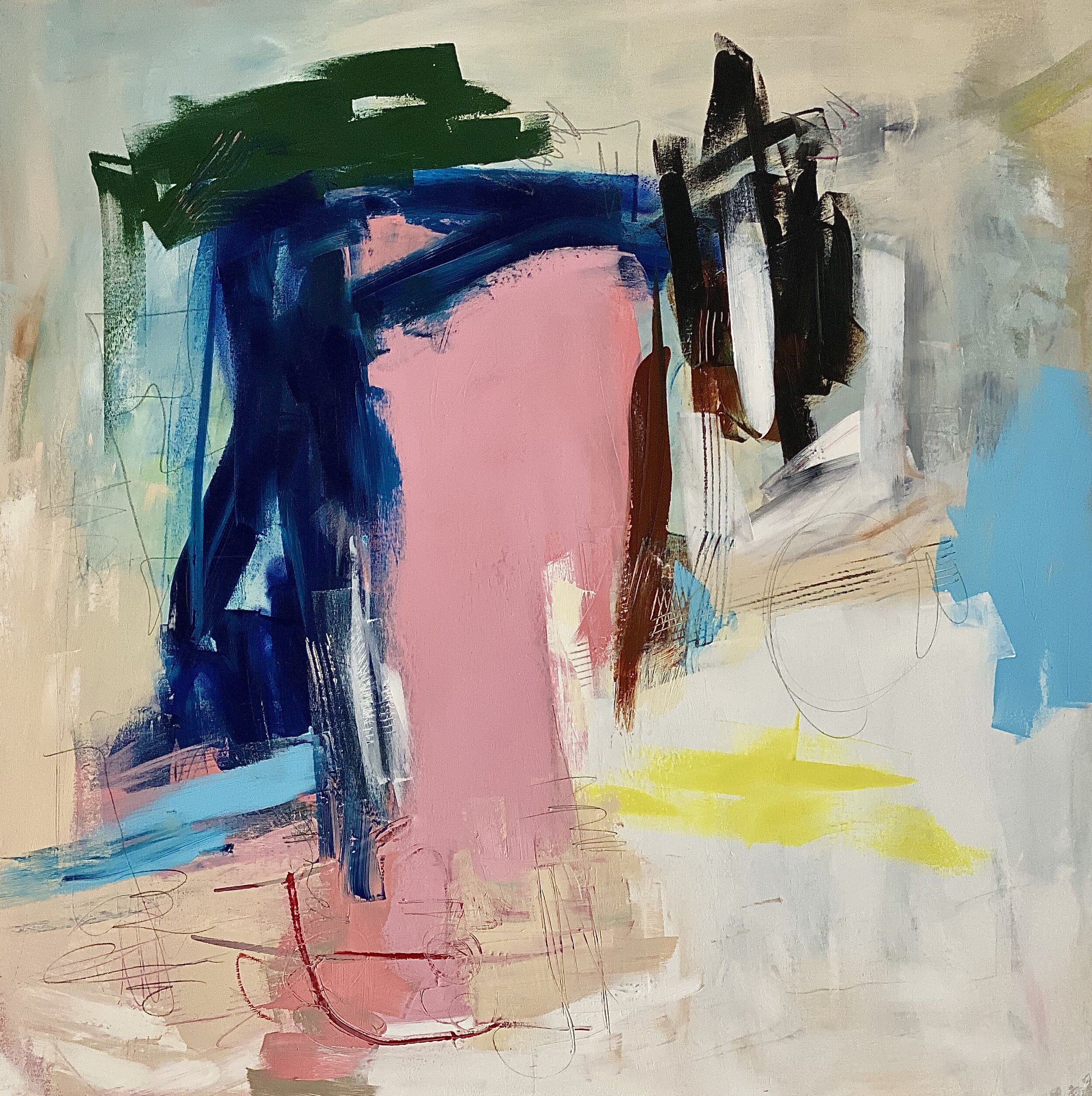OPEN SKIES,
2019,
acrylic & pencil on canvas,
48 x 48"