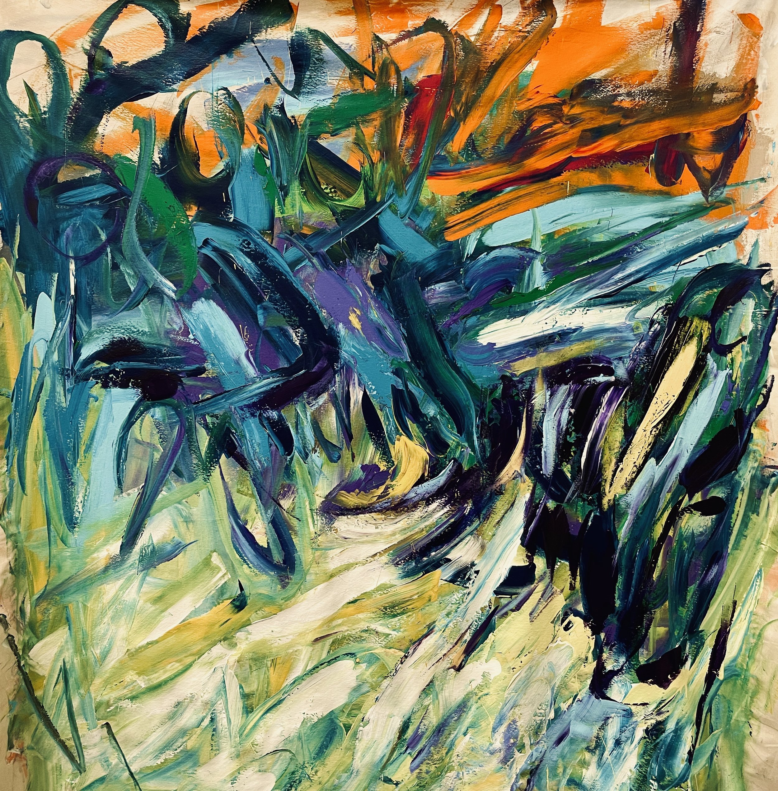 SPRING DANCE,
2022,
acrylic & oil stick on canvas,
80 x 80"