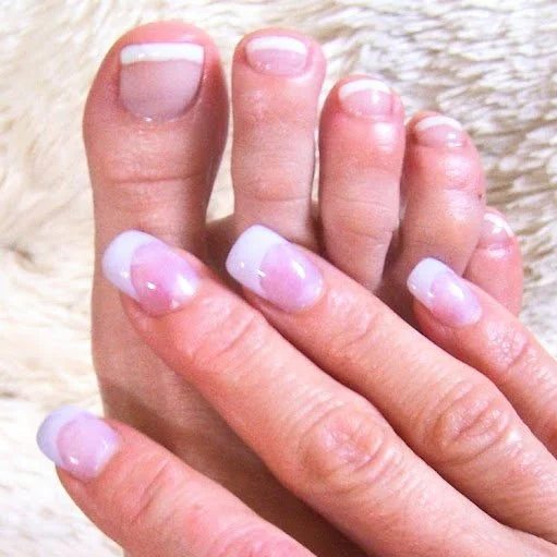 Free-hand sculpted French acrylic finger and toe nails