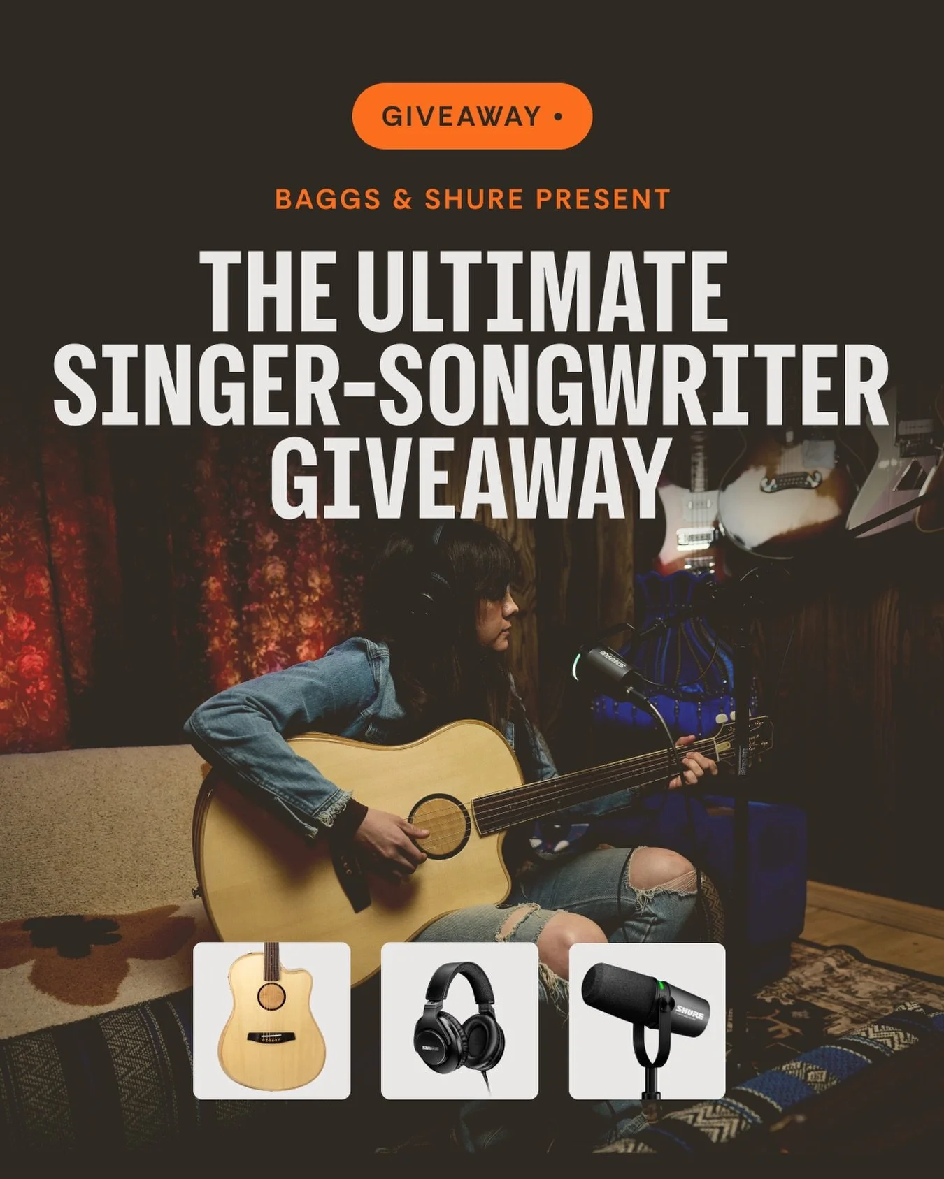 🚨 Giveaway Reminder 🚨

Don&rsquo;t miss your chance to bring home the ultimate home studio setup! Get your best plug-and-play acoustic tone with the Baggs Guitar, plus a Shure Smart USB Mic and Studio Headphones for the songwriter session of your d