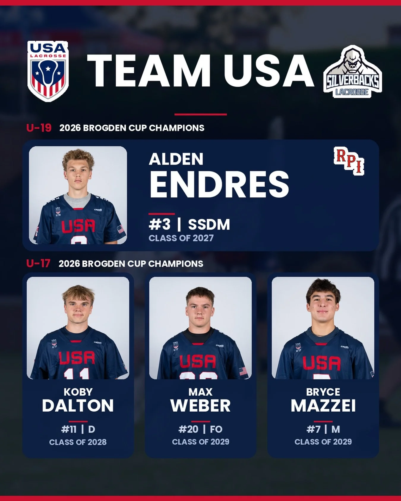 Congratulations to our players who competed this past weekend at the Brogden Cup with @usalacrosse at the U-19 and U-17 age group! They all had an awesome weekend in MD competing against Team Canada and the Haudenosaunee Nationals. Both the U-19 and 