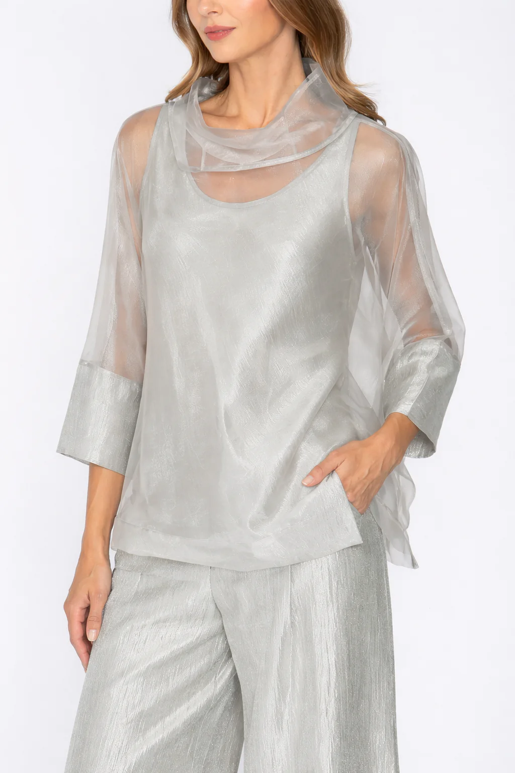 IC Collection Asymmetrical Overlap Stand Collar Top-7642T