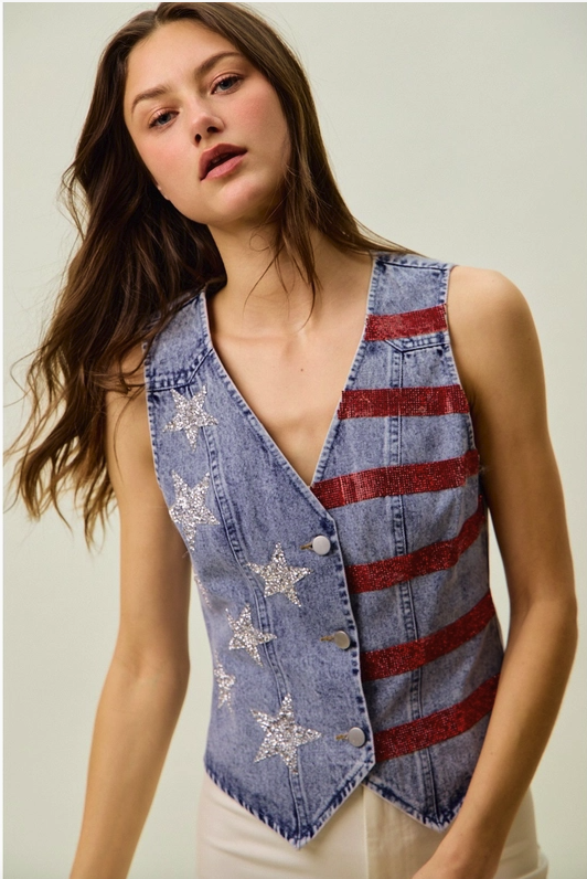 Stars and Stripe Hot Fix Fourth of July Washed Den