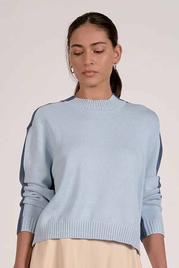 Elan Two-Tone Mock Neck Sweater - swb11593