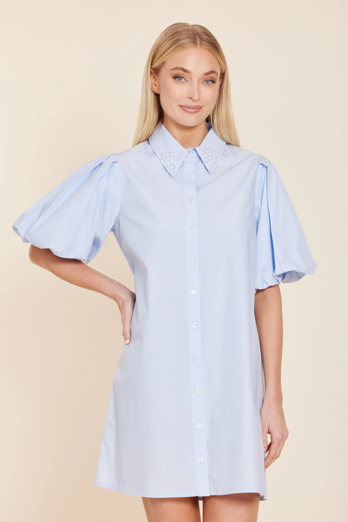 Poplin Pearl Embellished Dress