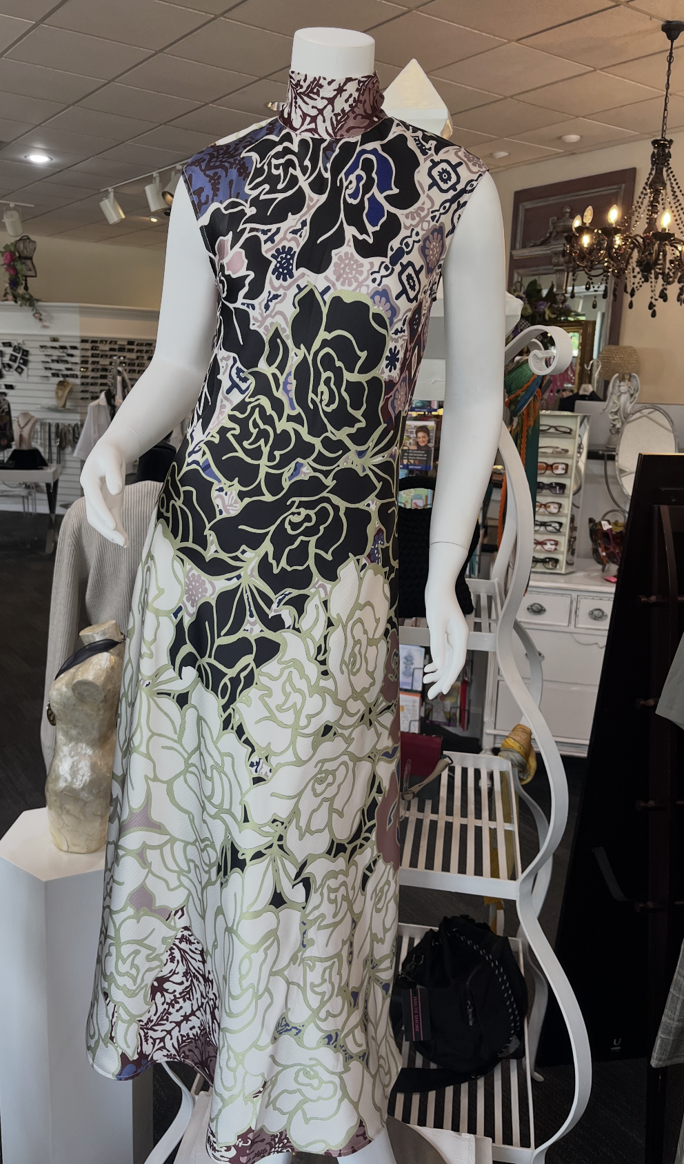Flora Mock Neck Bias Cut Midi Dress-Antique Garden, by Lyssé