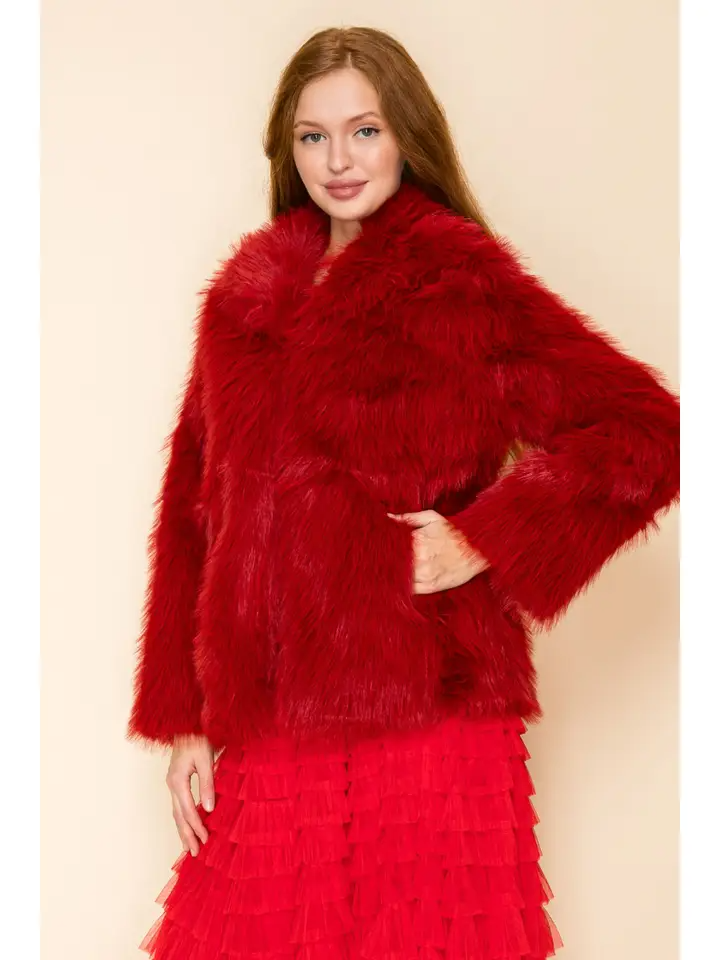W.A.Y. Minky Faux Fur Jacket - Red
