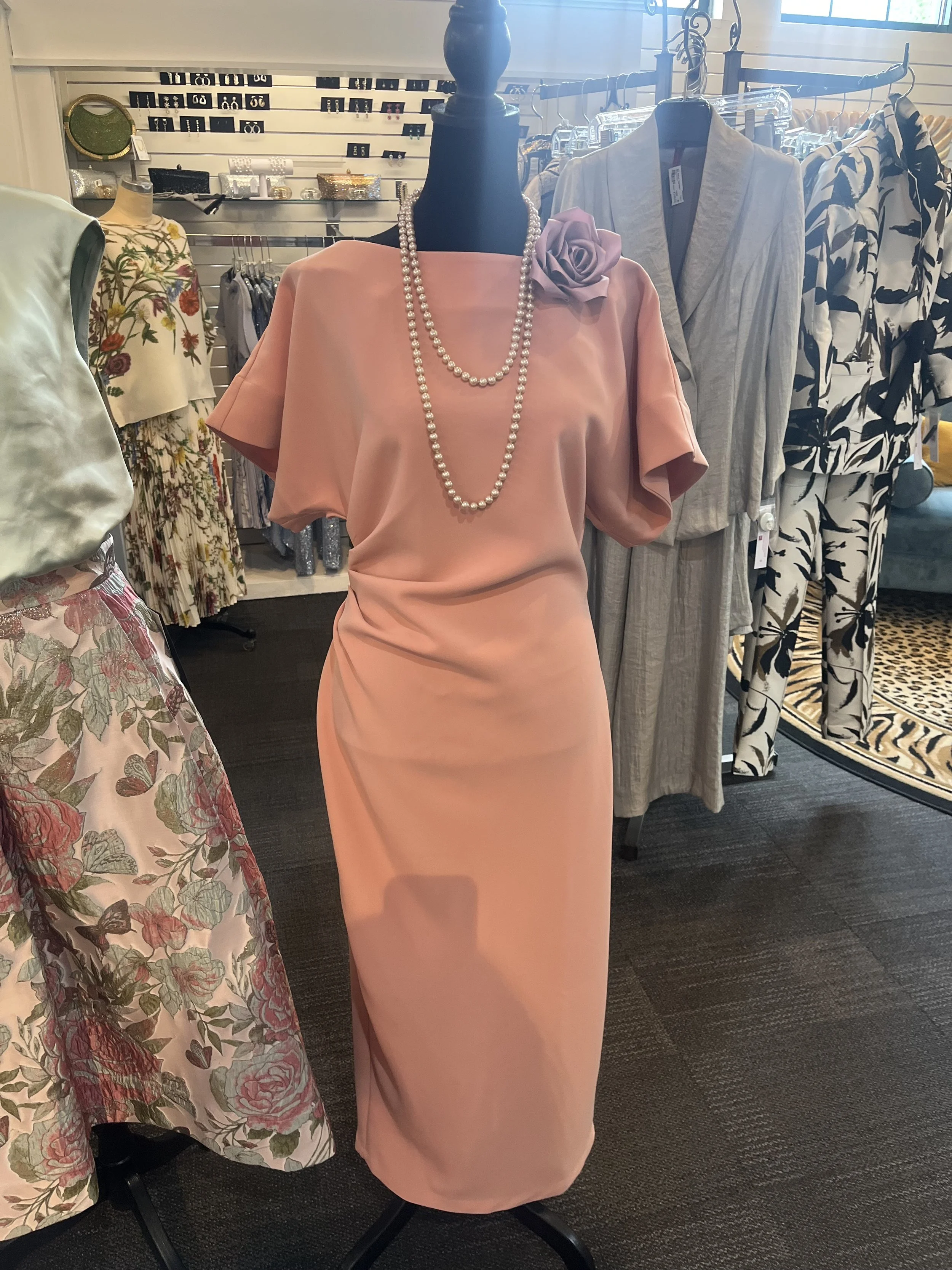 Jessie Liu Dolman Sleeve Tucked Dress in Coral Pink