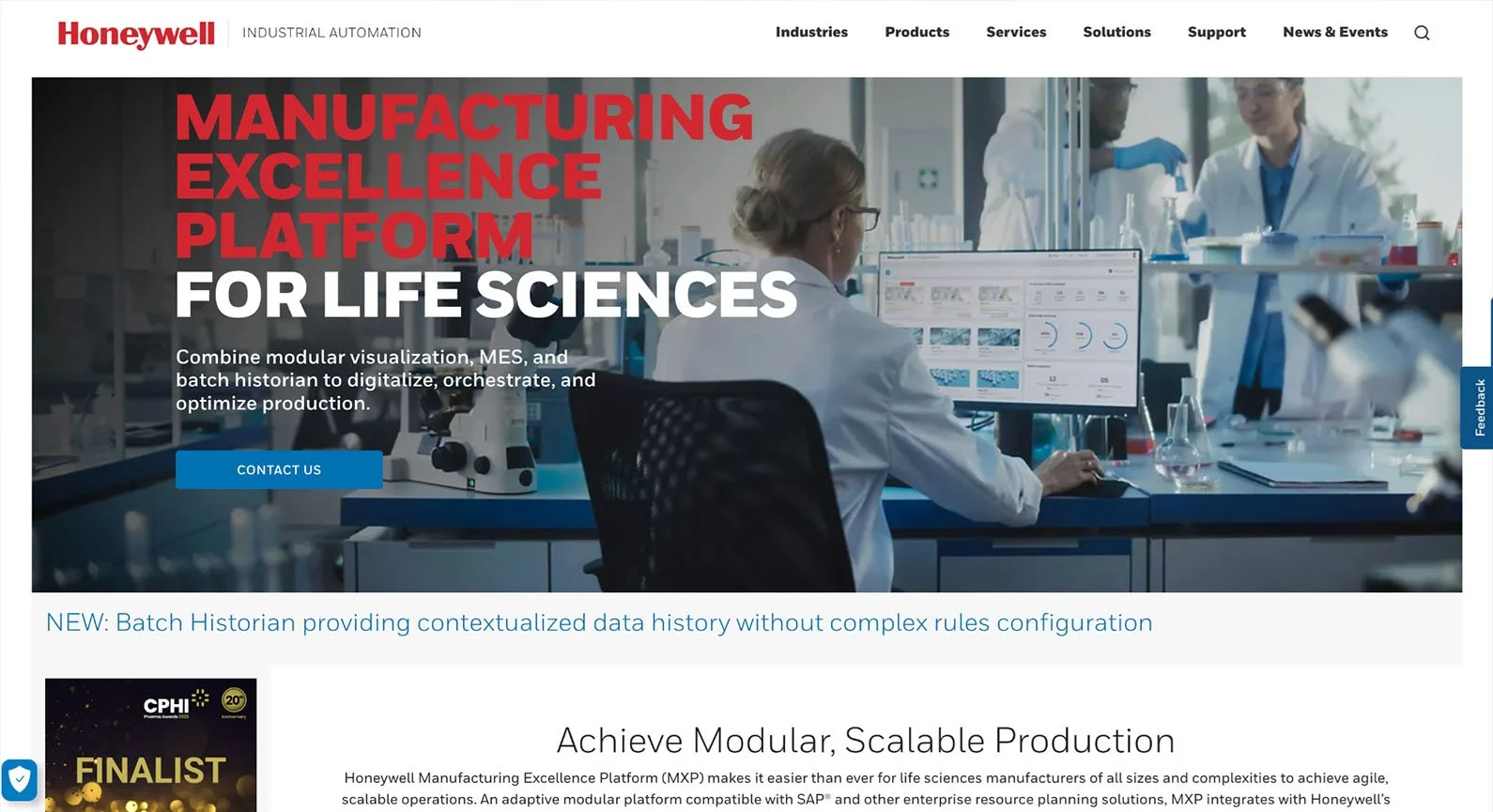 A screenshot of the Honeywell website.