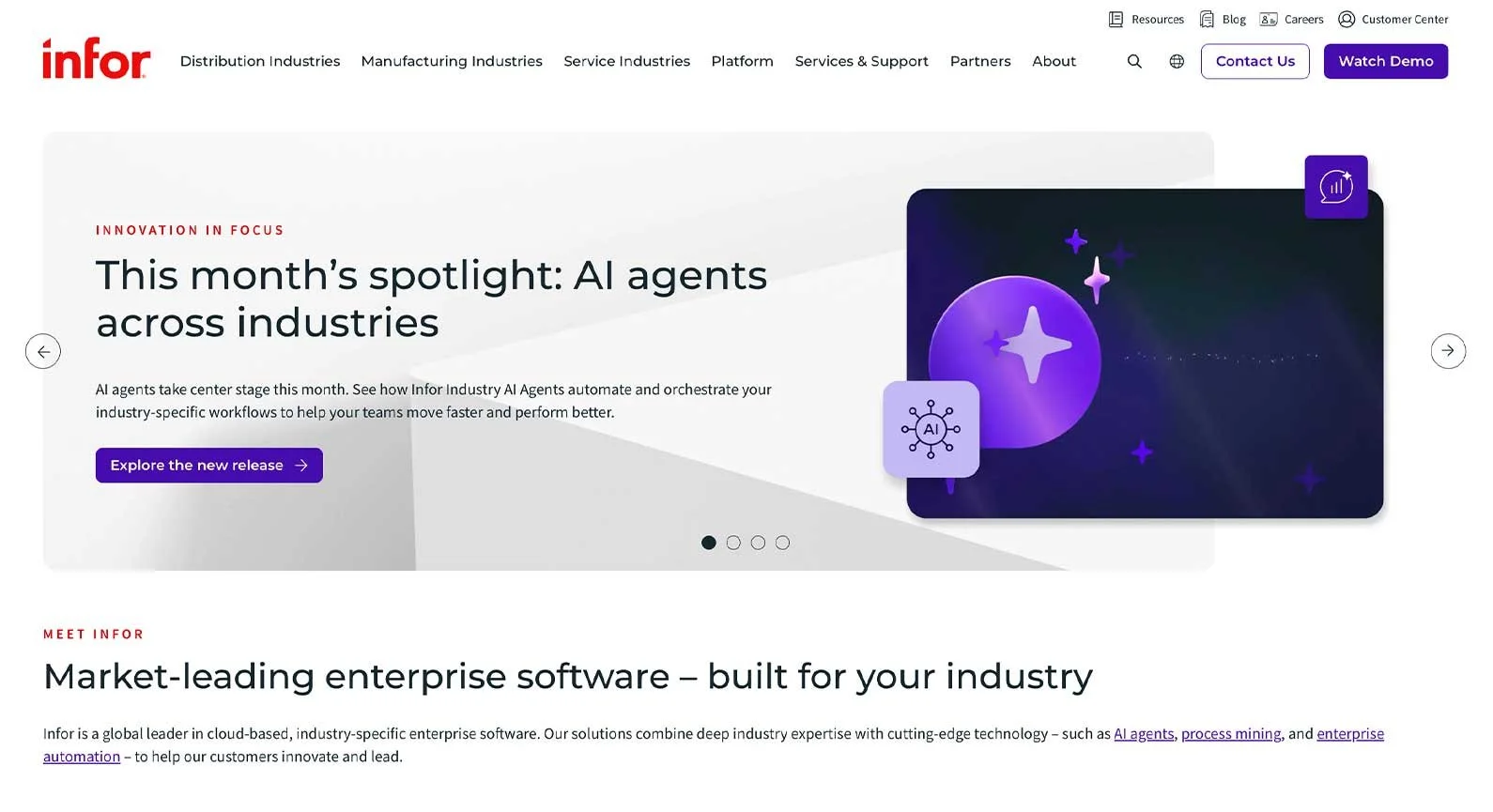 A screenshot of the Infor website.