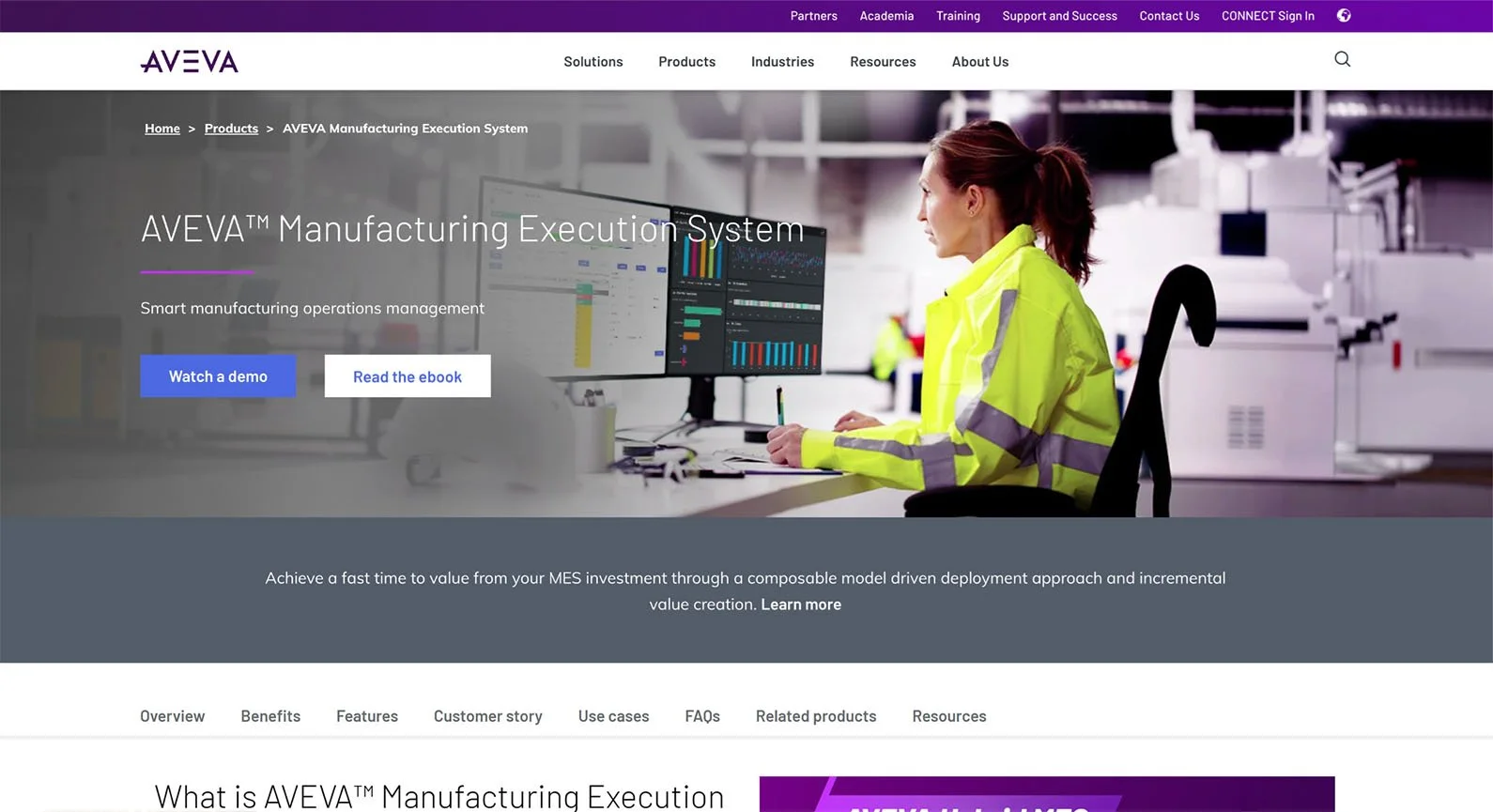 A screenshot of the AVEVA website.