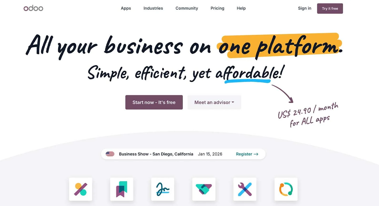 A screenshot of the Odoo website.