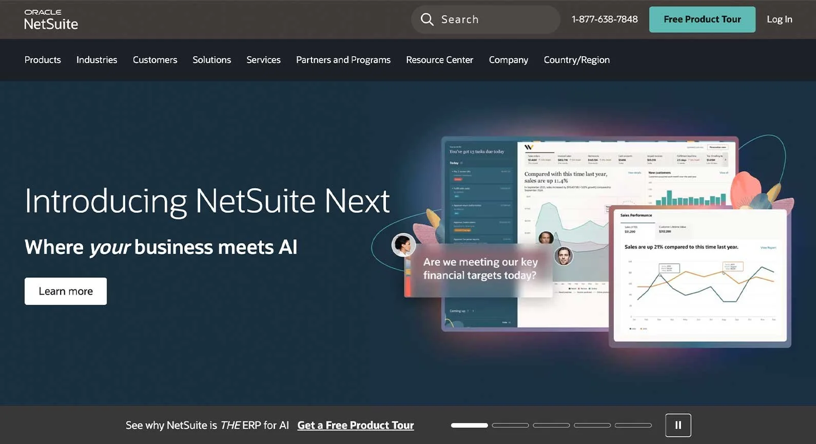 A screenshot of the Oracle NetSuite website.