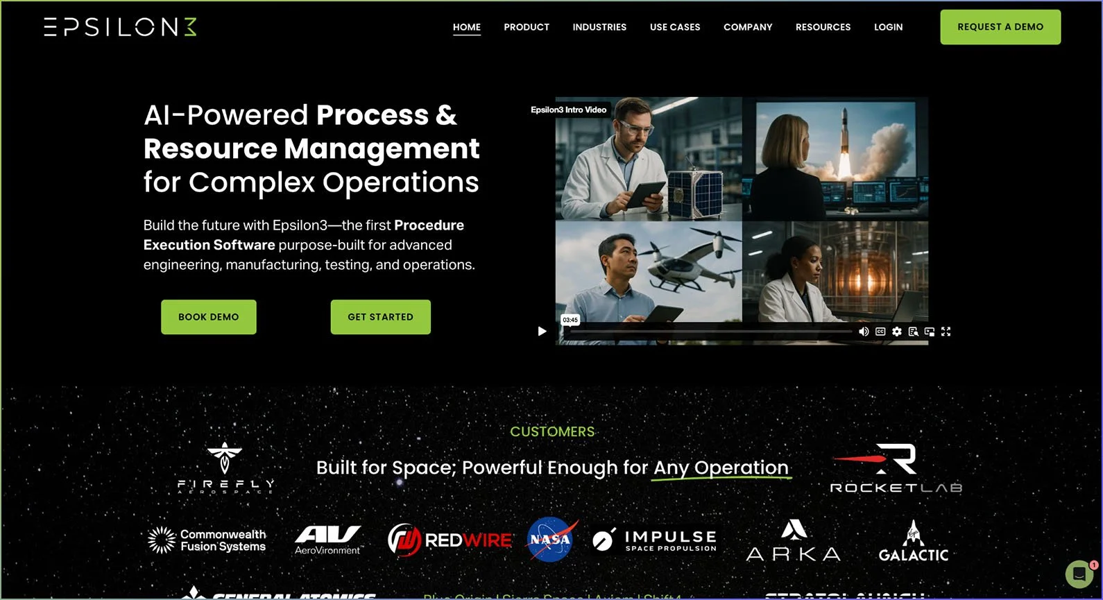 A screenshot of the Epsilon3 website.