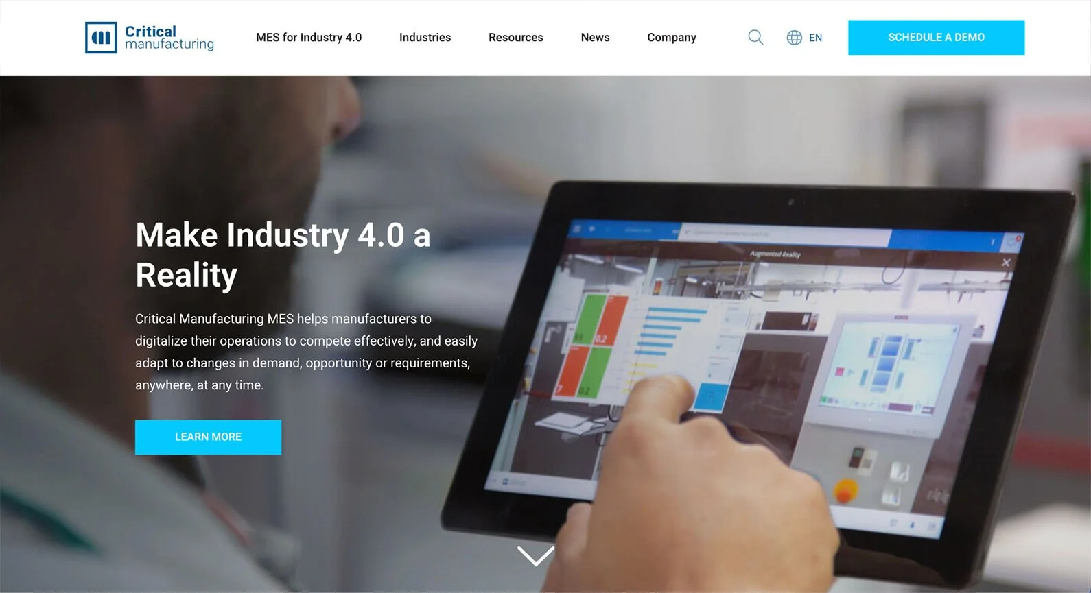 A screenshot of the Critical Manufacturing website.