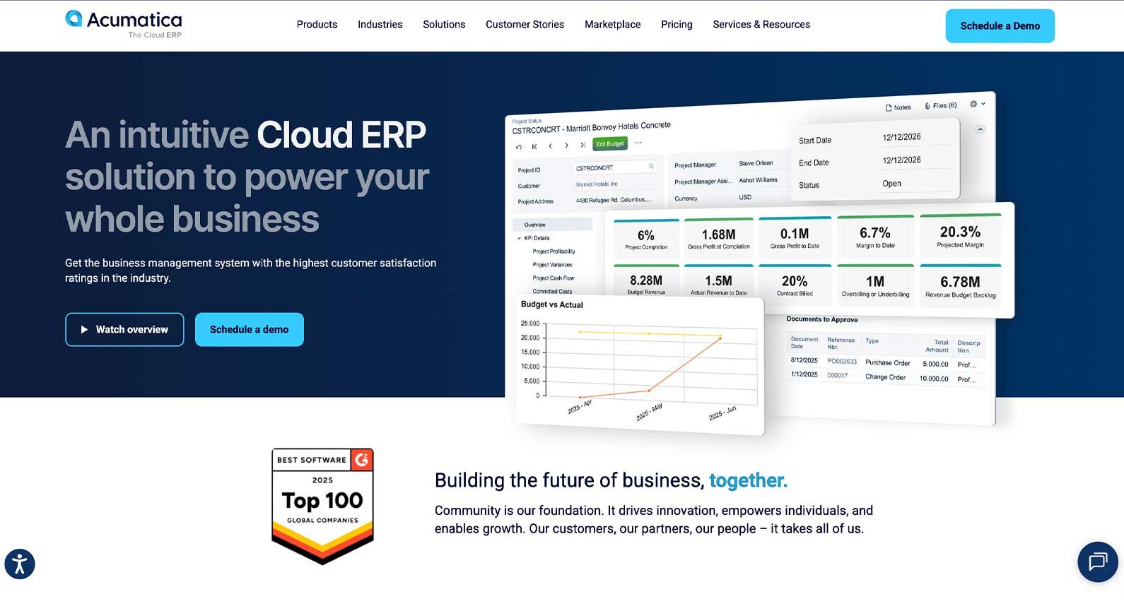 A screenshot of the Acumatica website.