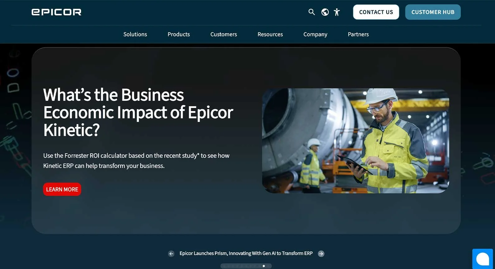 A screenshot of the Epicor website.