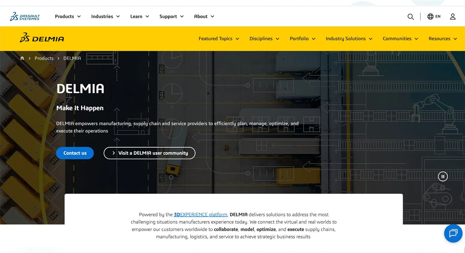 A screenshot of the Dassault Systemes website.