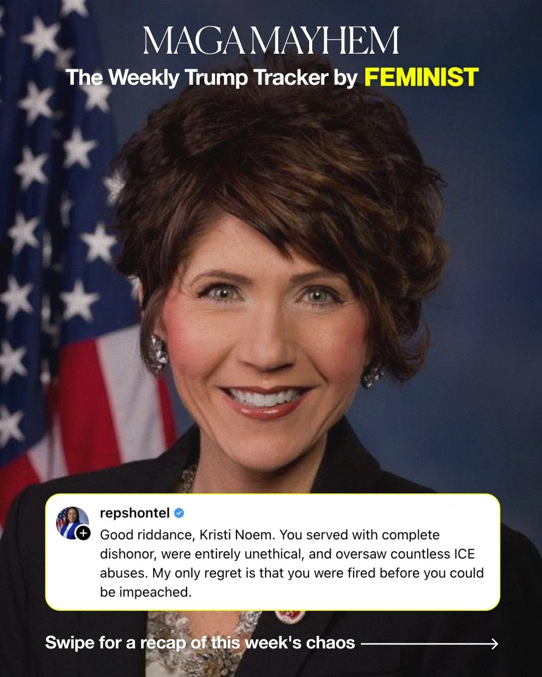 Here&rsquo;s what&rsquo;s happening this week in MAGA Mayhem&hellip; ⬇️&nbsp;🫠&nbsp;😡&nbsp;What else should our community be aware of? Let us know in the comments 💬

1️⃣&nbsp;Trump fired Kristi Noem as Department of Homeland Security Chief
2️⃣&nbs