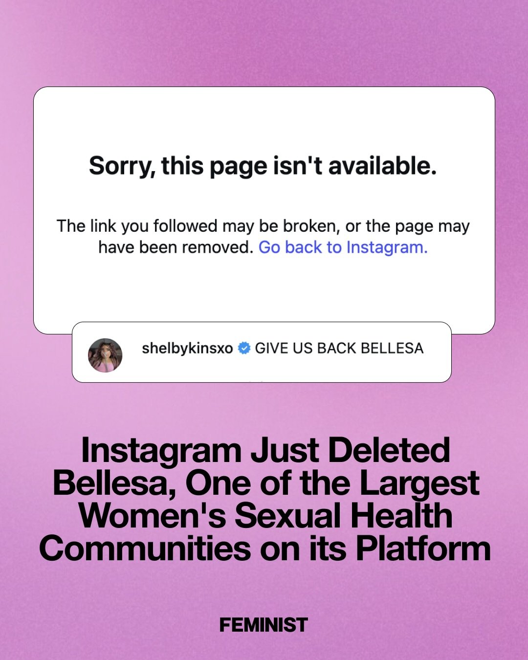 Instagram permanently deleted @bellesaco (find them now at @bellesacensored) overnight 🚨 700,000+ followers and a decade of stigma-free sexual health education for women and LGBTQ+ people, erased for using anatomically correct terms like &ldquo;clit