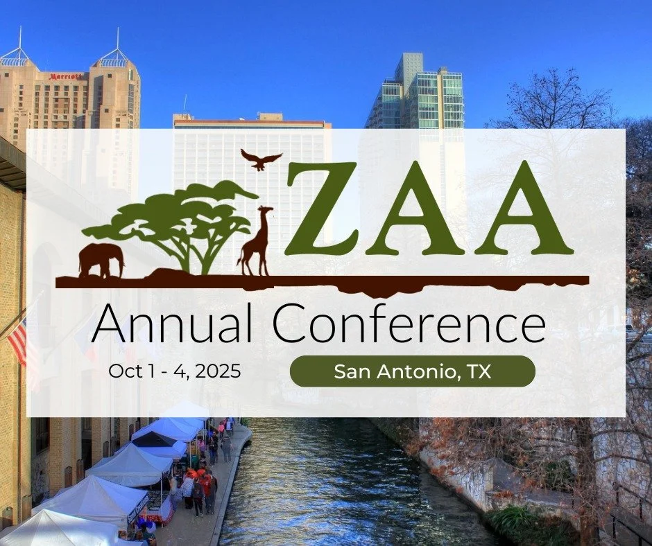 An image of the ZAA Annual Conference logo for 2025 superimposed over a photo of the San Antonio skyline