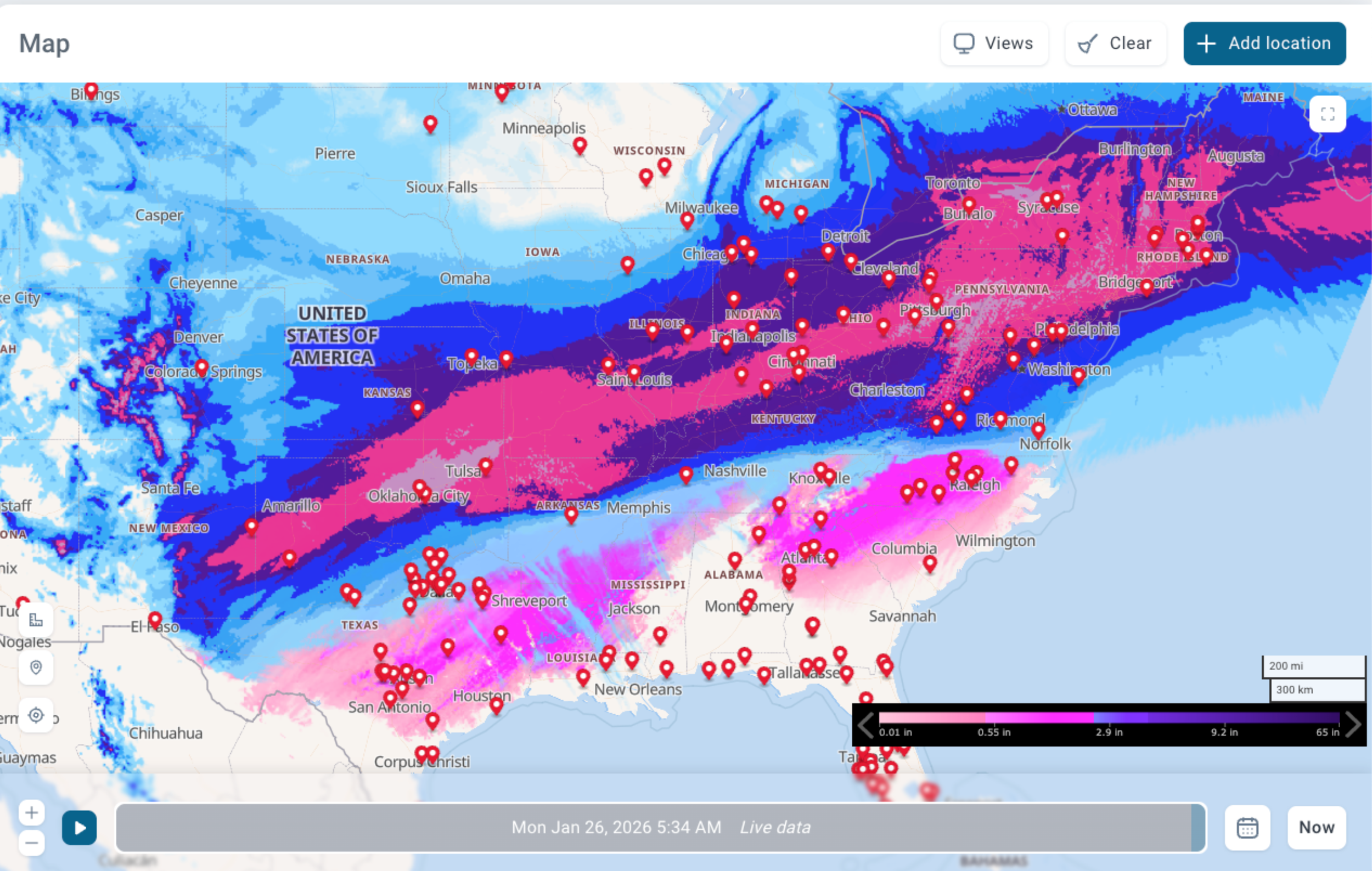 A map of the US shows locations of ZDR3 Network facilities, and potential snow and ice accumulations.