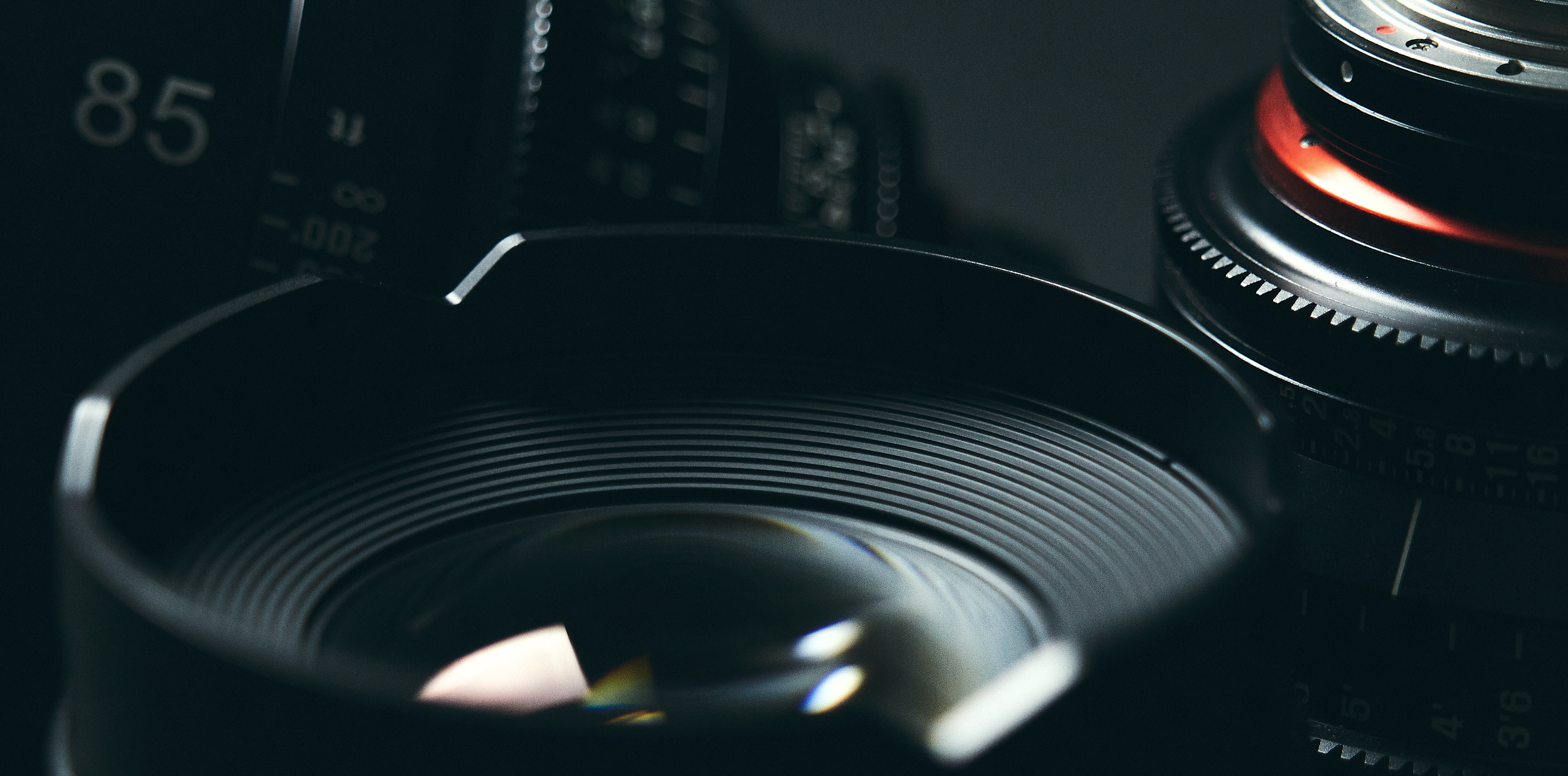 Professional cinema prime lenses used by Soul Creations for sharp, low-light filmmaking.