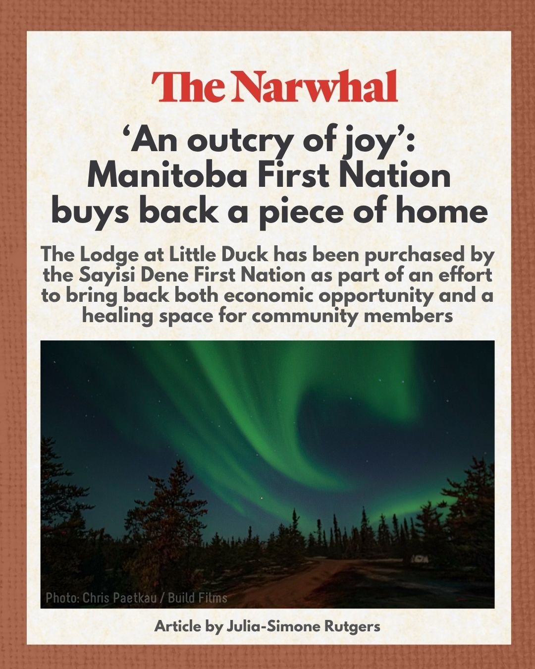 We are thrilled to share this beautiful story from the Seal River Watershed. 🌿

The transition is also being welcomed by the lodge&rsquo;s manager, who called it &ldquo;an amazing full-circle event&rdquo; to see Sayisi Dene First Nation &ldquo;havin
