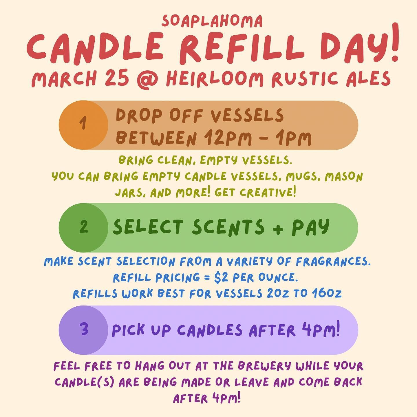 candle refill day at @heirloomrusticales this saturday! bring a empty, clean vessel and have us fill it with a candle!