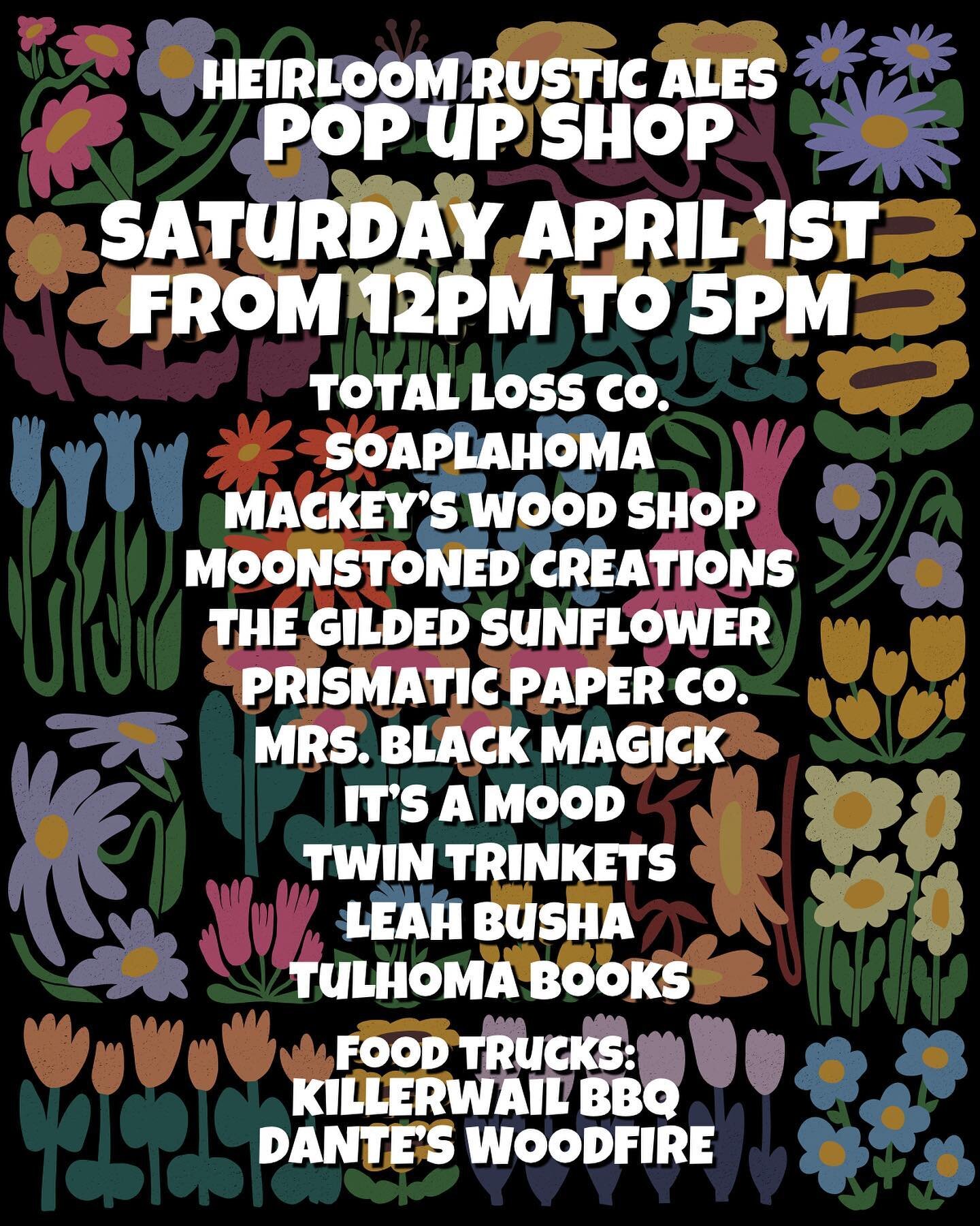 come hang out at @heirloomrusticales on saturday for our april pop up shop! have a drink and a bite while your support local makers 🌞