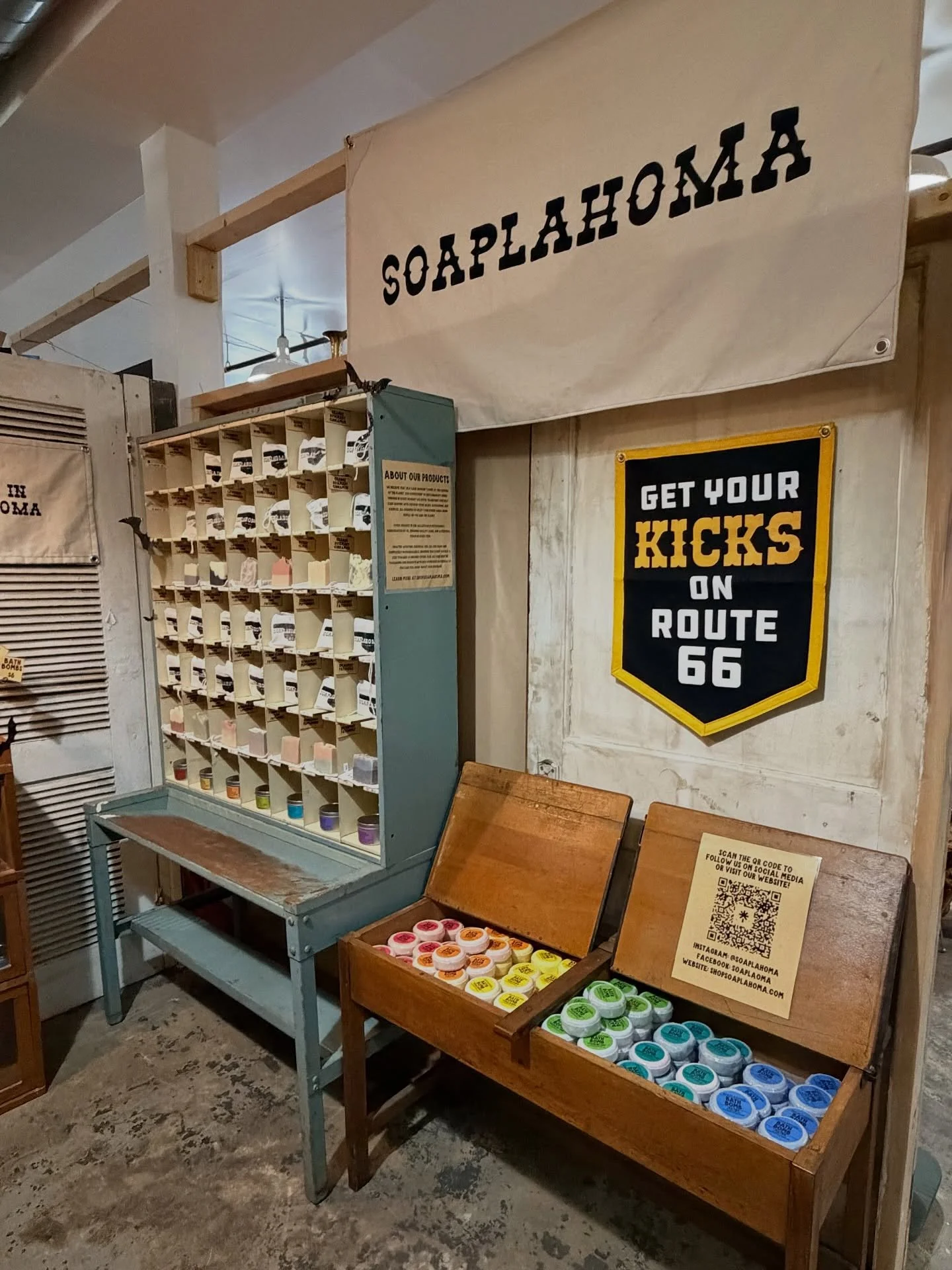 There&rsquo;s been lots of moving and shaking going on in our @meadowgoldmack booth! Earlier this week, we added this vintage mail sorter which allows us to almost double how many soaps we can offer! Yesterday, we dropped off 4 new fall soaps and 3 n