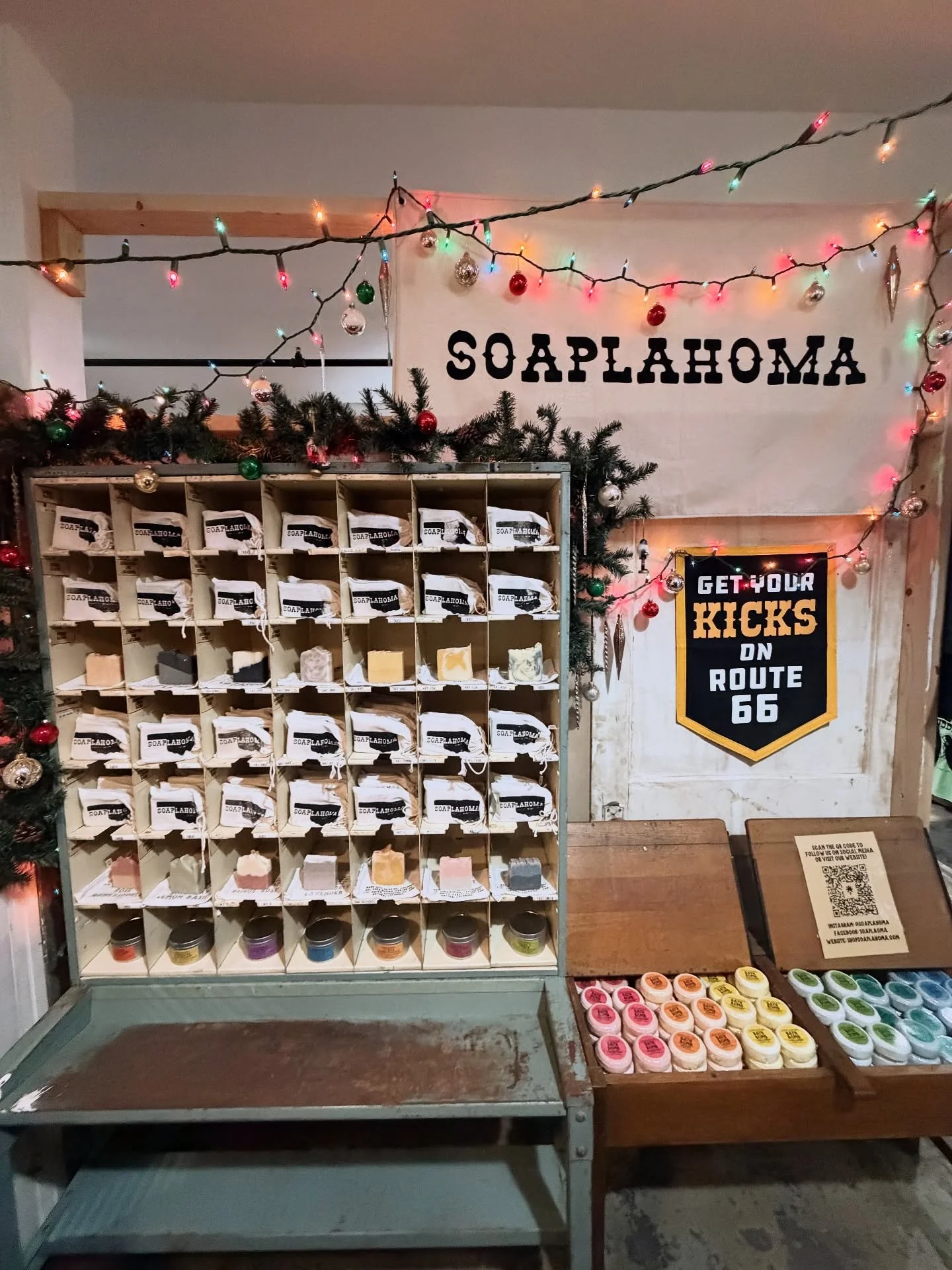 @meadowgoldmack got a big restock last night!! Our mail sorter is stocked with 14 different soaps, 6 of which are seasonal scents! Stop by and shop 7 days a week on Route 66!