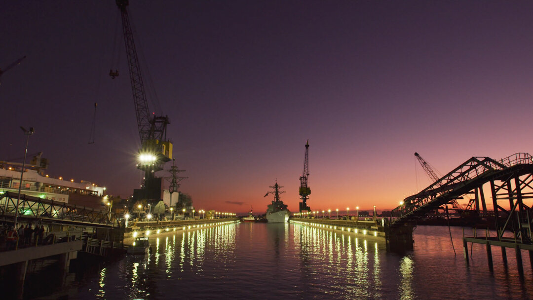 BAE Docking Pink Sky.jpg