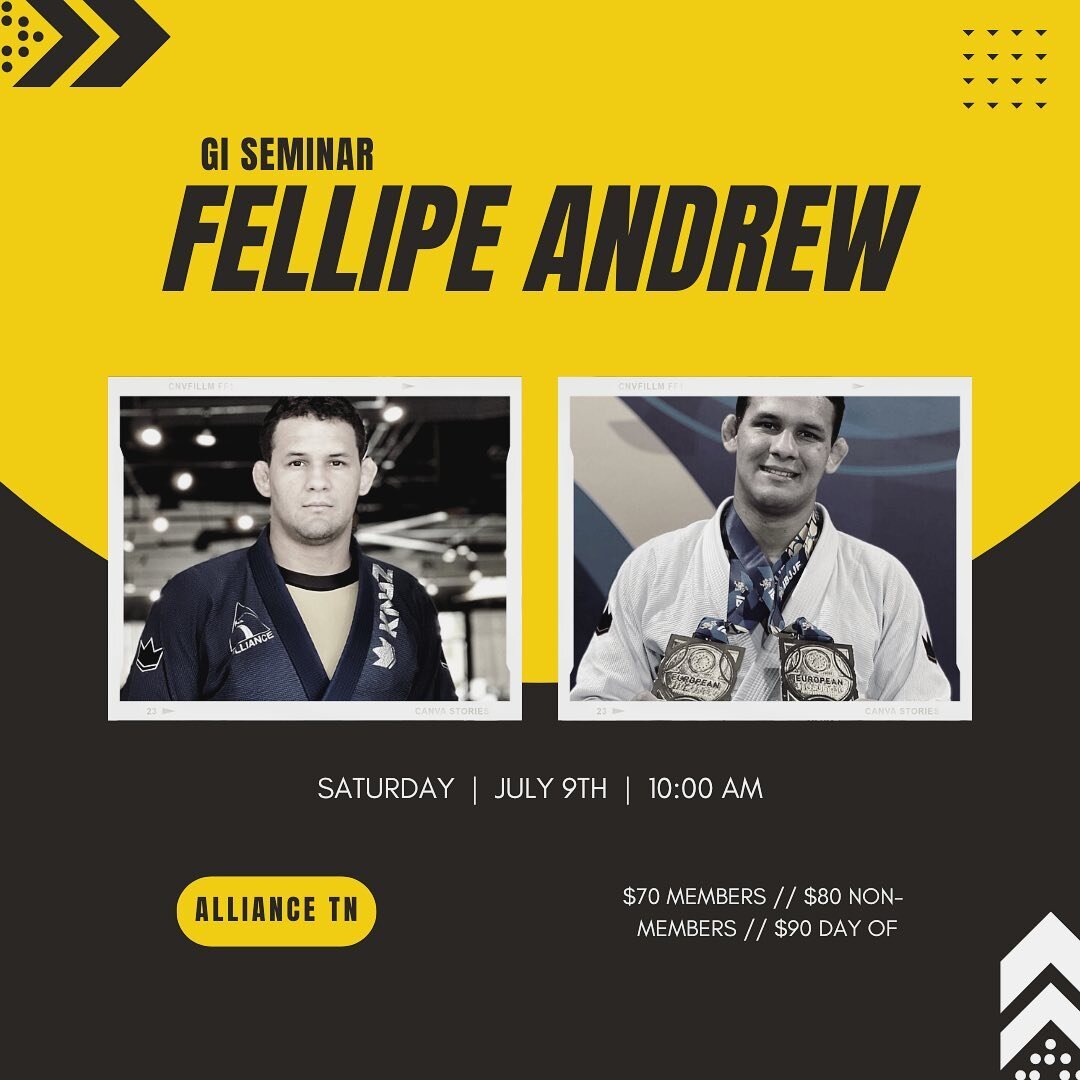 We are very excited to announce that we will be hosting the IBJJF #1 ranked male black belt, @fellipeandrew to Alliance TN in July! 

Fellipe made his name by taking gold at Pan Ams, Brazilian Nationals, Europeans, and American Nationals but his full