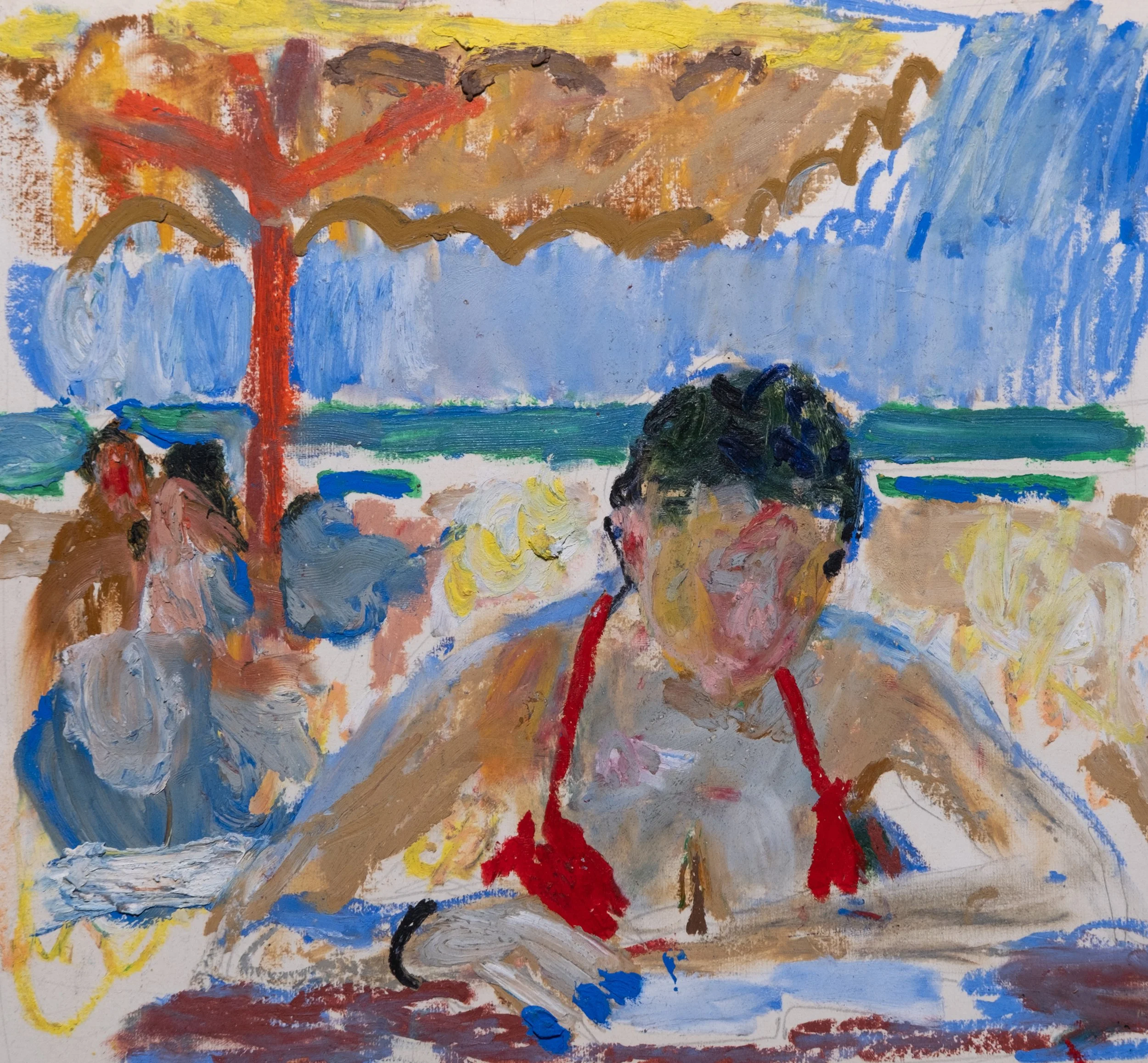 Samir Rakhmanov,  'Reading at the Beach Oil'  pastel on paper 20 × 27 cm