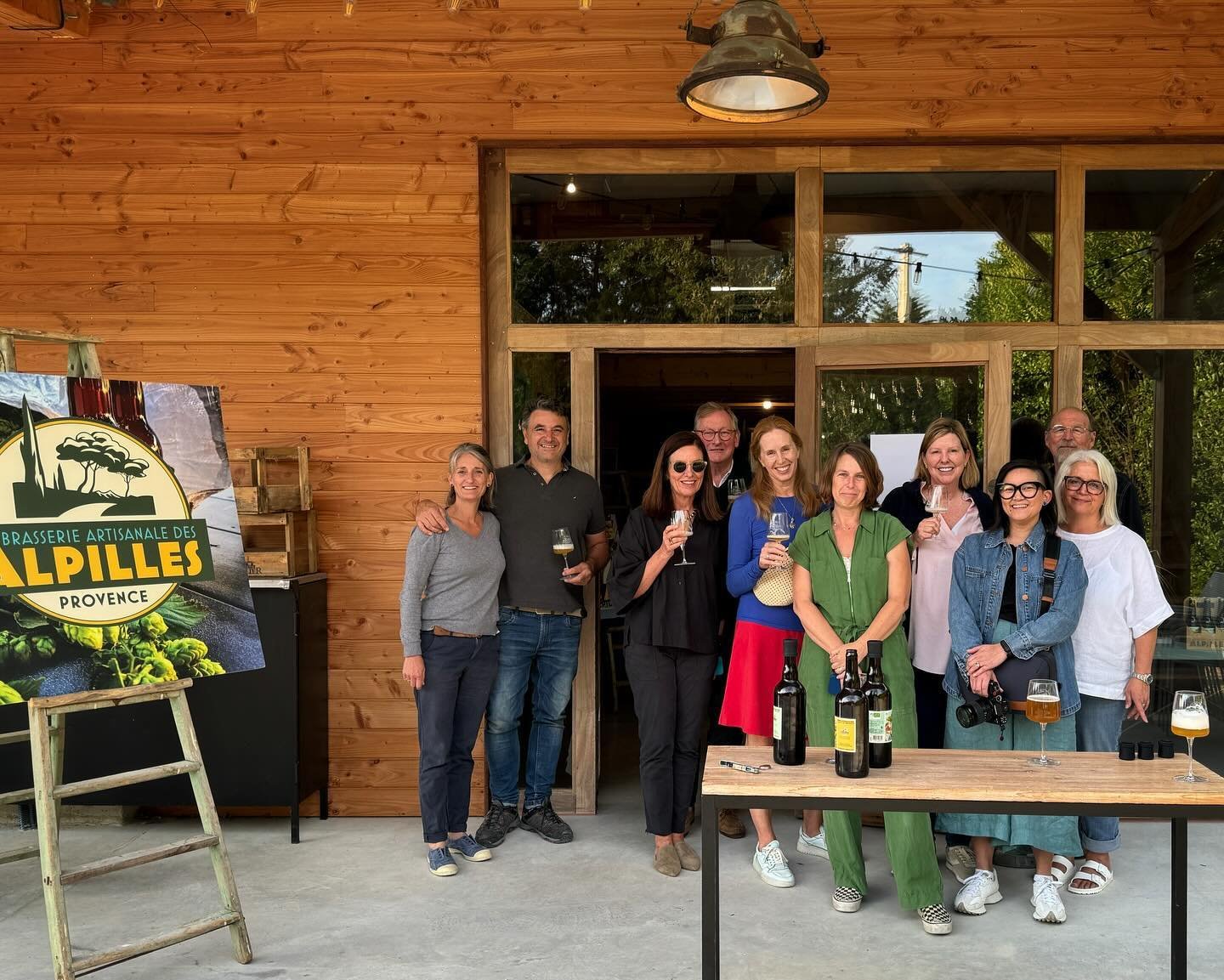 A tasting session with Joanna &amp; Mikes lovely neighbours Agnes &amp; Raphael of @brasserieartisanaledesalpilles this afternoon with our lovely group on our Provence workshop. It&rsquo;s a tough job but somebody&rsquo;s got to do it!!! #twophotogra