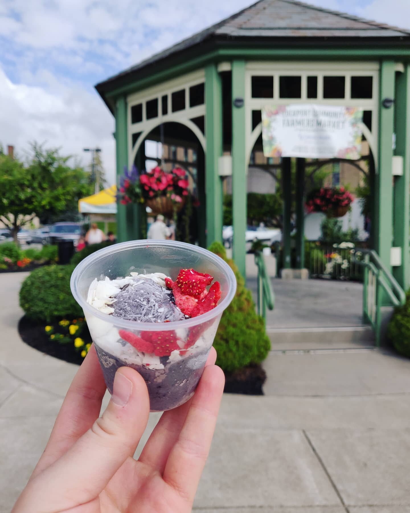 What better way to celebrate 4th of July than with Red, White, and Blueberry gelato?? Made with goats milk, blueberry puree, and topped with strawberries and coconut flakes. Available for a limited time at the Lockport Community market! 
&hearts;️🤍?
