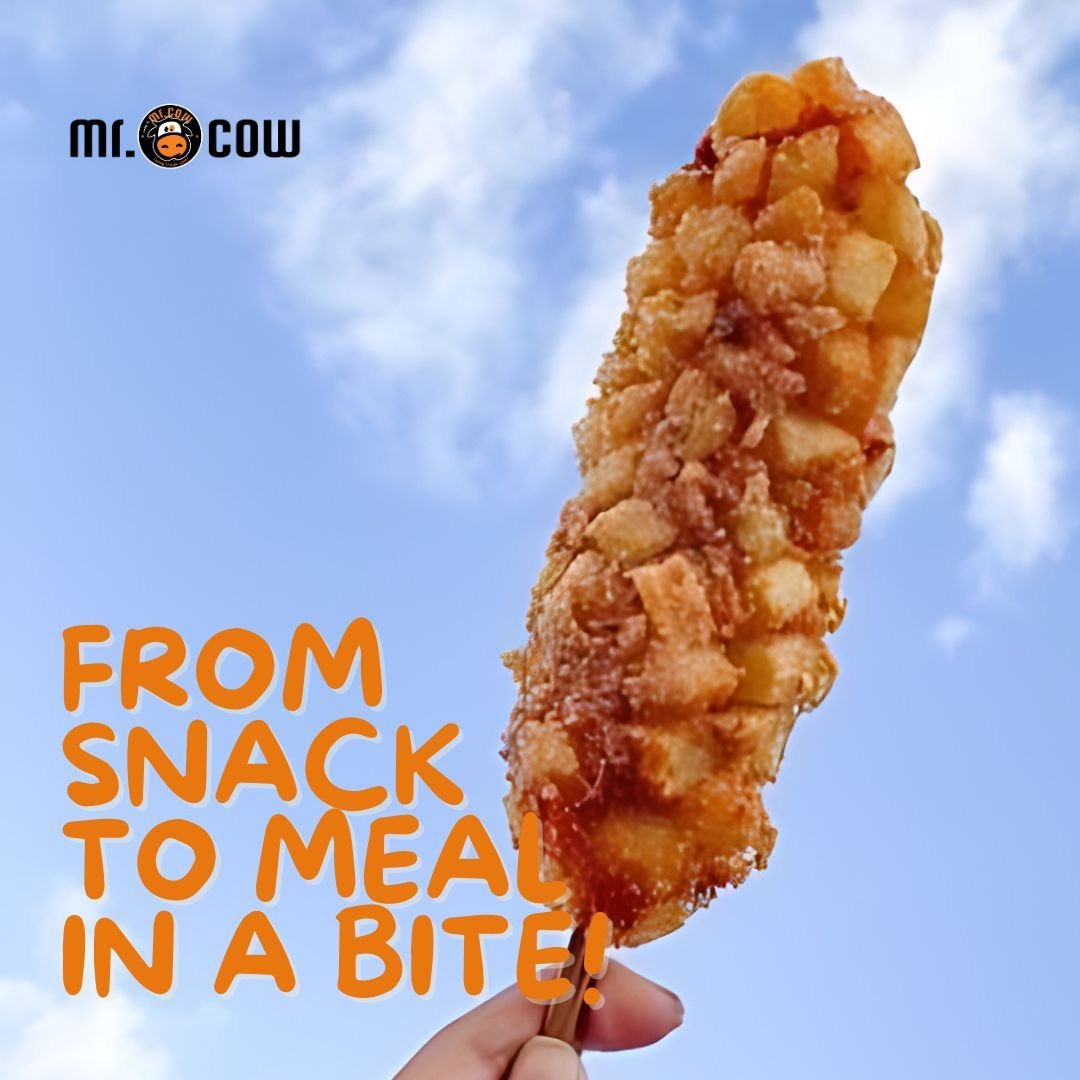 From snack to meal in a bite! 🌭 Your ultimate go-to for both quick bites and hearty meals! 

Whether you're craving a simple snack or a satisfying feast, Mr. Cow Corndog has got you covered. It's snack time and mealtime all rolled into one delicious