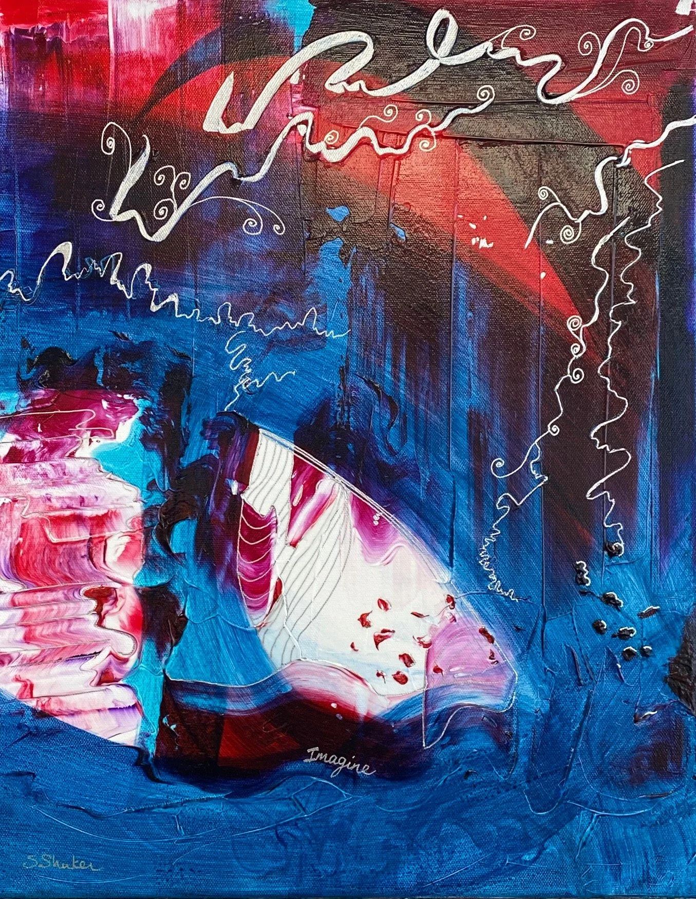 Light at the End of the Tunnel
16" x 20"
Acrylic, gel medium, fine tip marker

