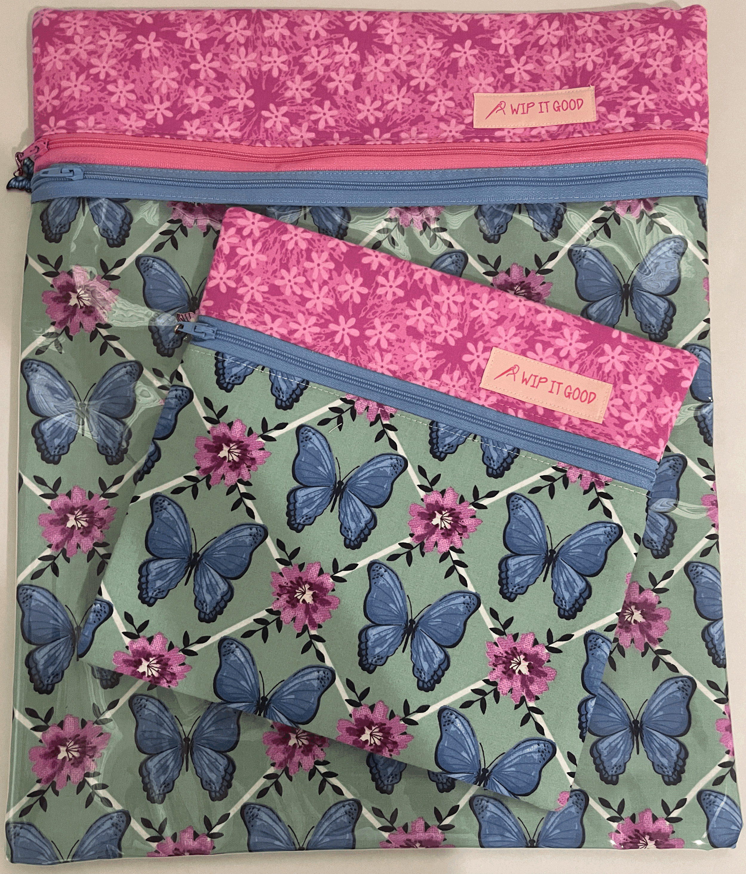 Butterfly Fabric Project Bag plus Small Accessory Bag by Wip It Good