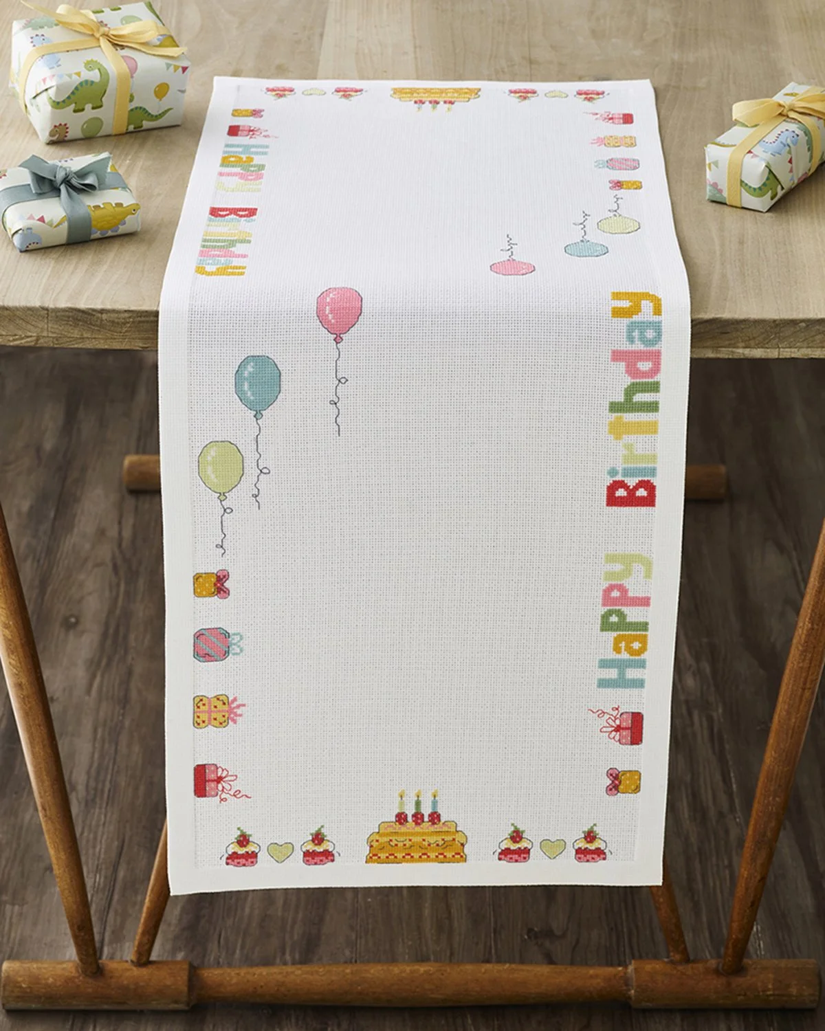 Happy Birthday Table Runner Cross Stitch Kit by Permin