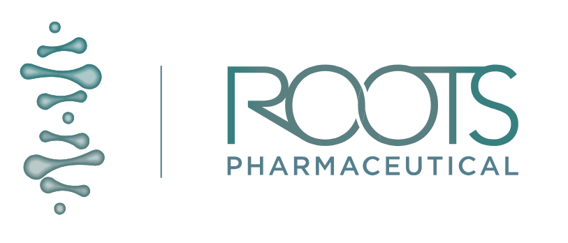 Roots Pharmaceutical logo green writing on white background