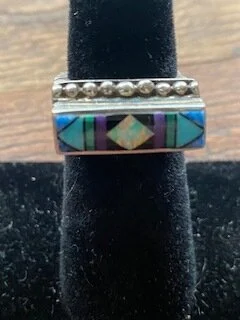 Sterling Silver, Multi-Stone, Inlaid SW Zuni Style, Size 7 1/2 Ring