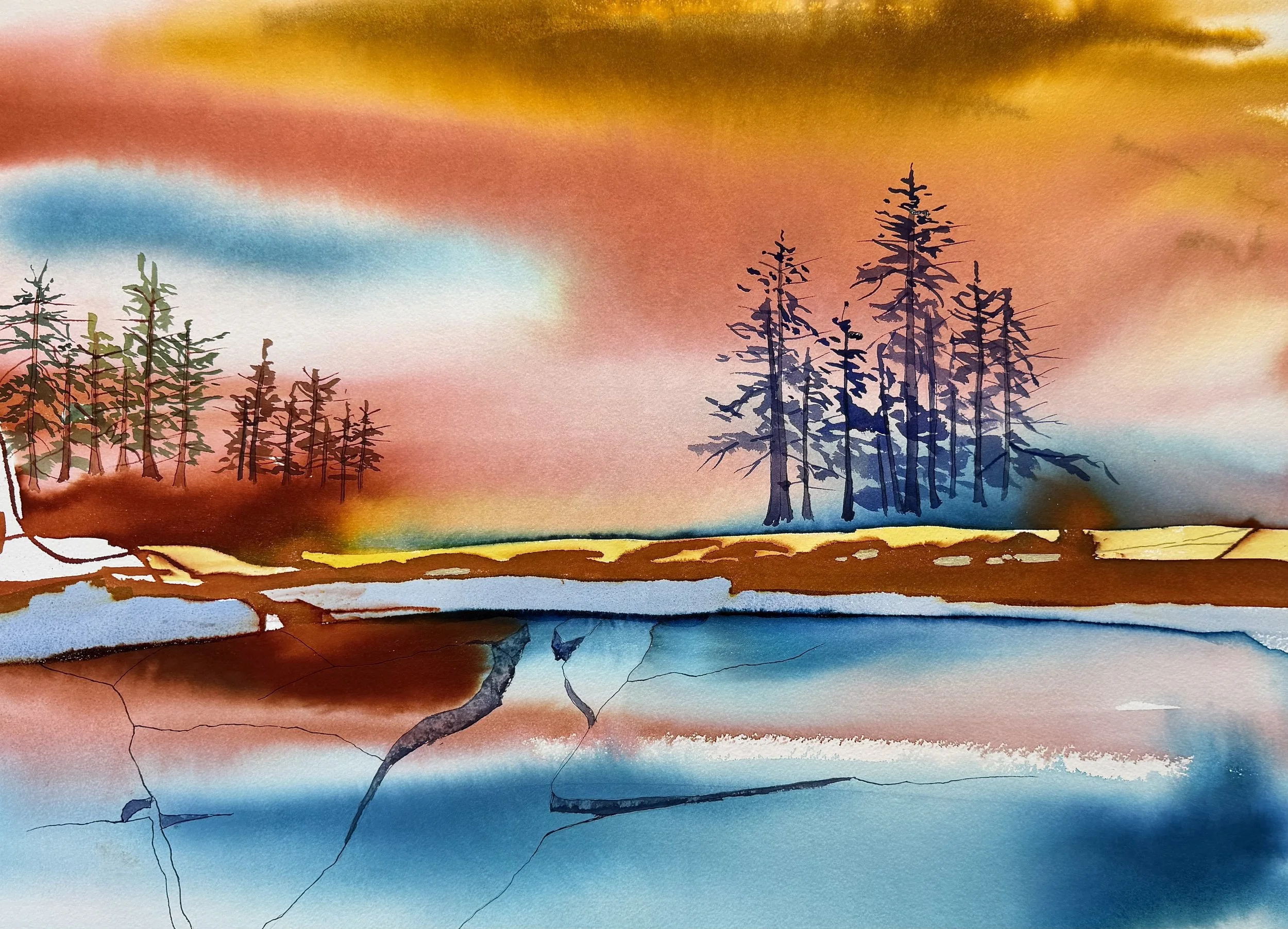 Sunset  29x23   $1,100   ink and watercolor