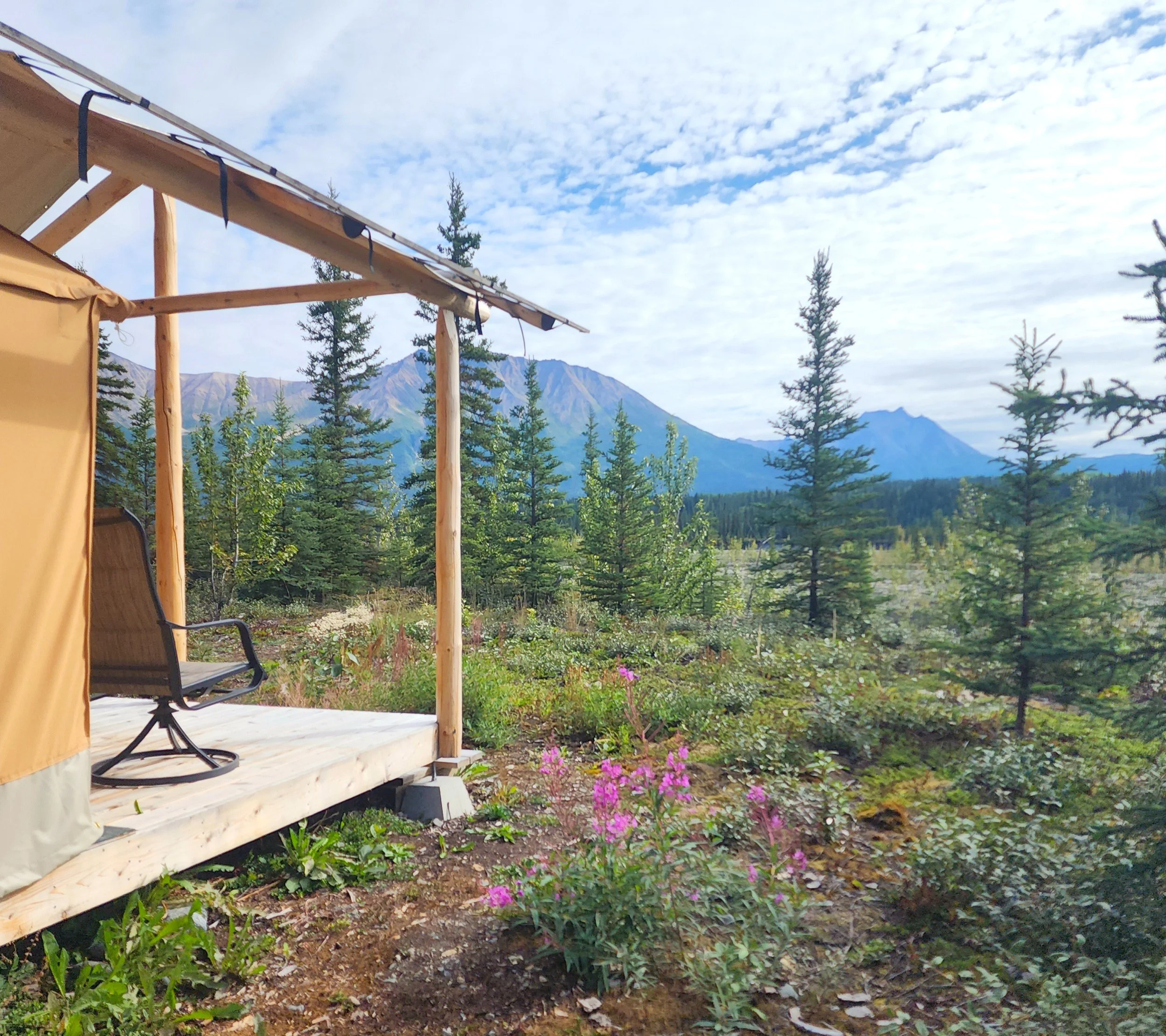 Epic mountain views from Camp McCarthy glamping tents.